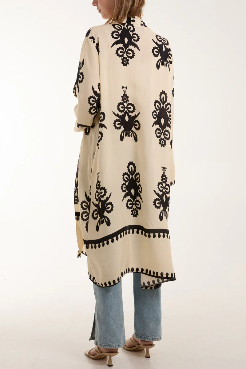 Beige Arabian Print Mid Length Kimono