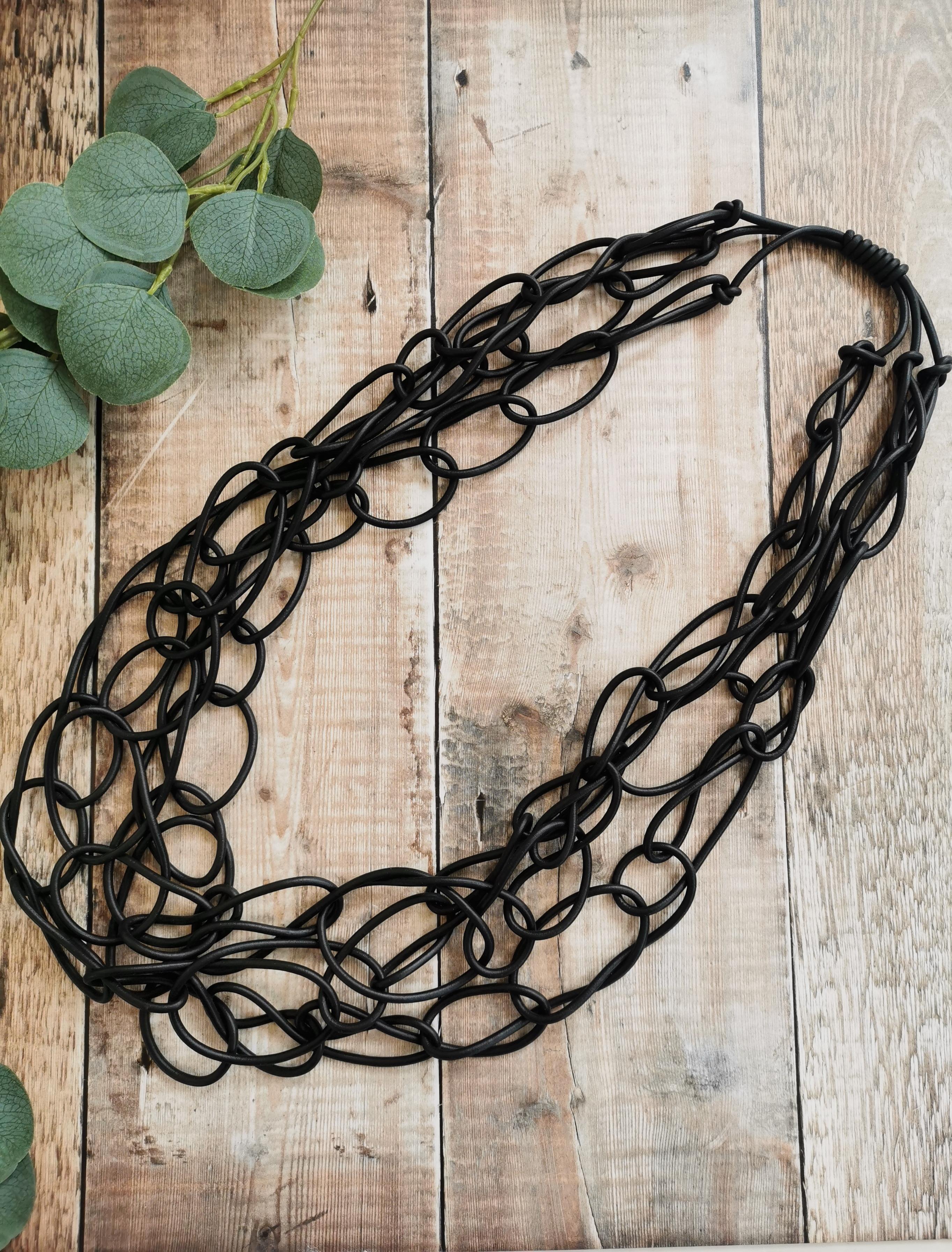 Black Long Neoprene Layered Knot Necklace