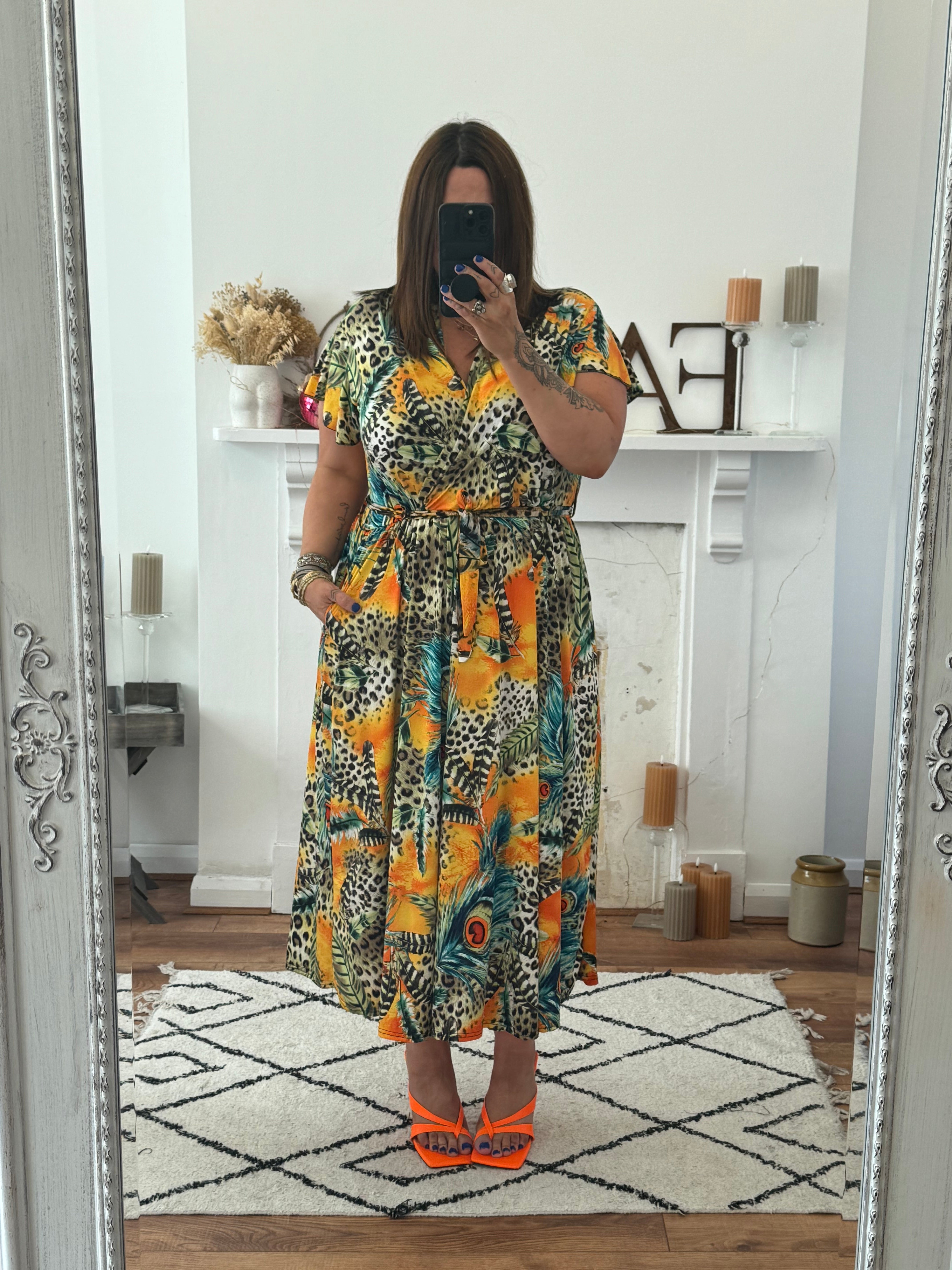 Tropical Feather Print Nellie Midaxi Dress