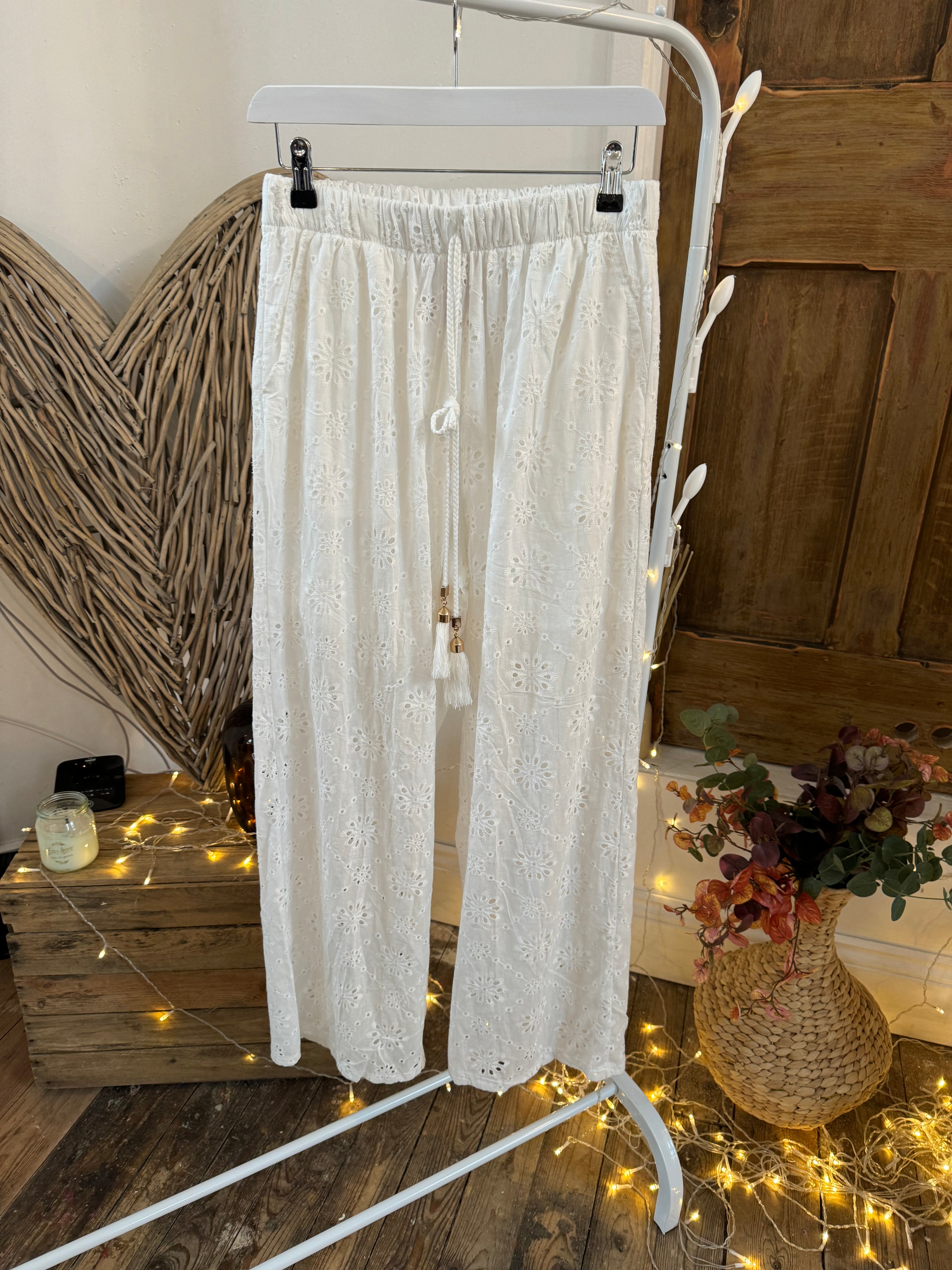 White Maderia Broderie Anglaise Trousers