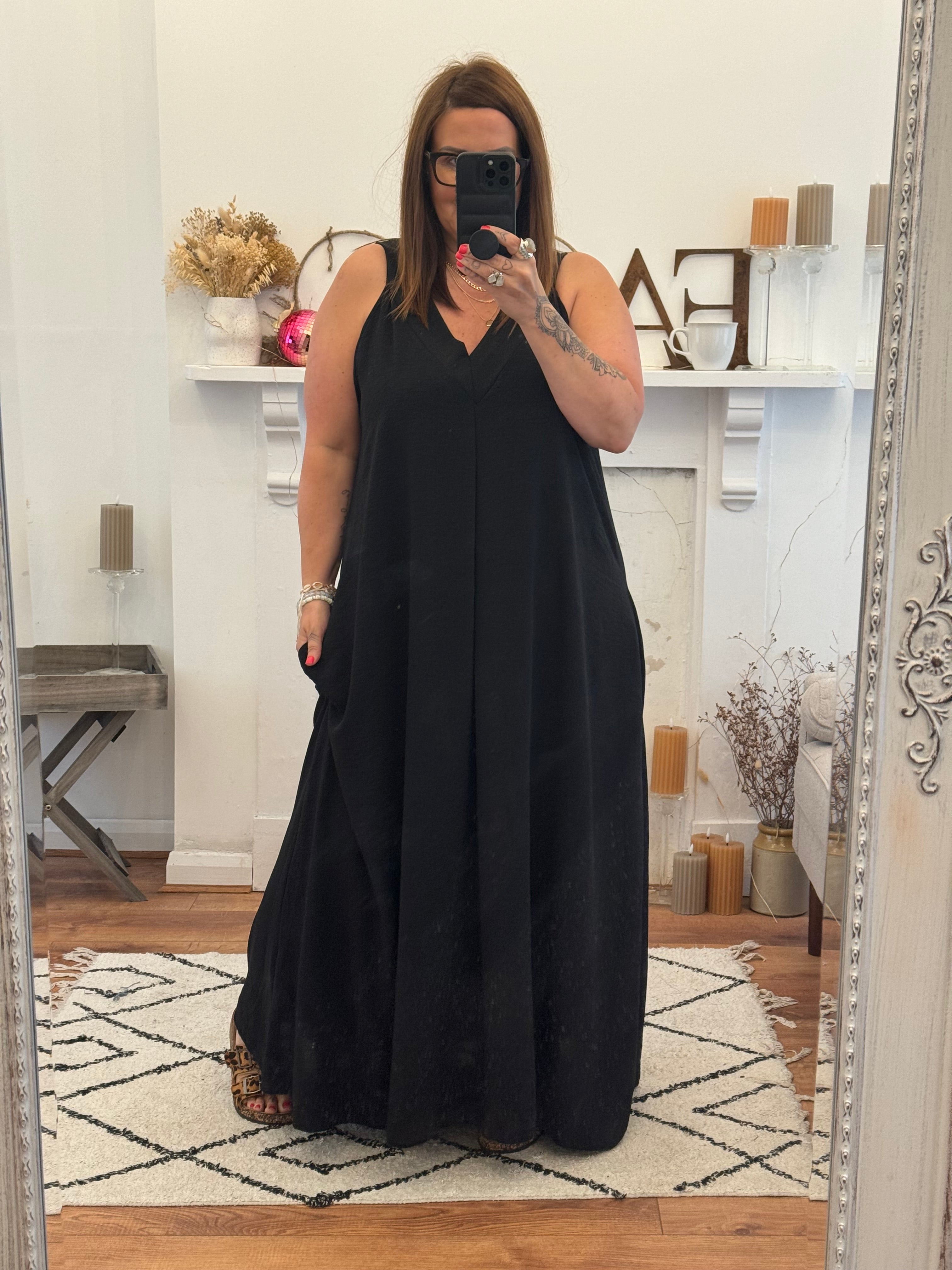 Black Janey Oversized Dress with Pockets