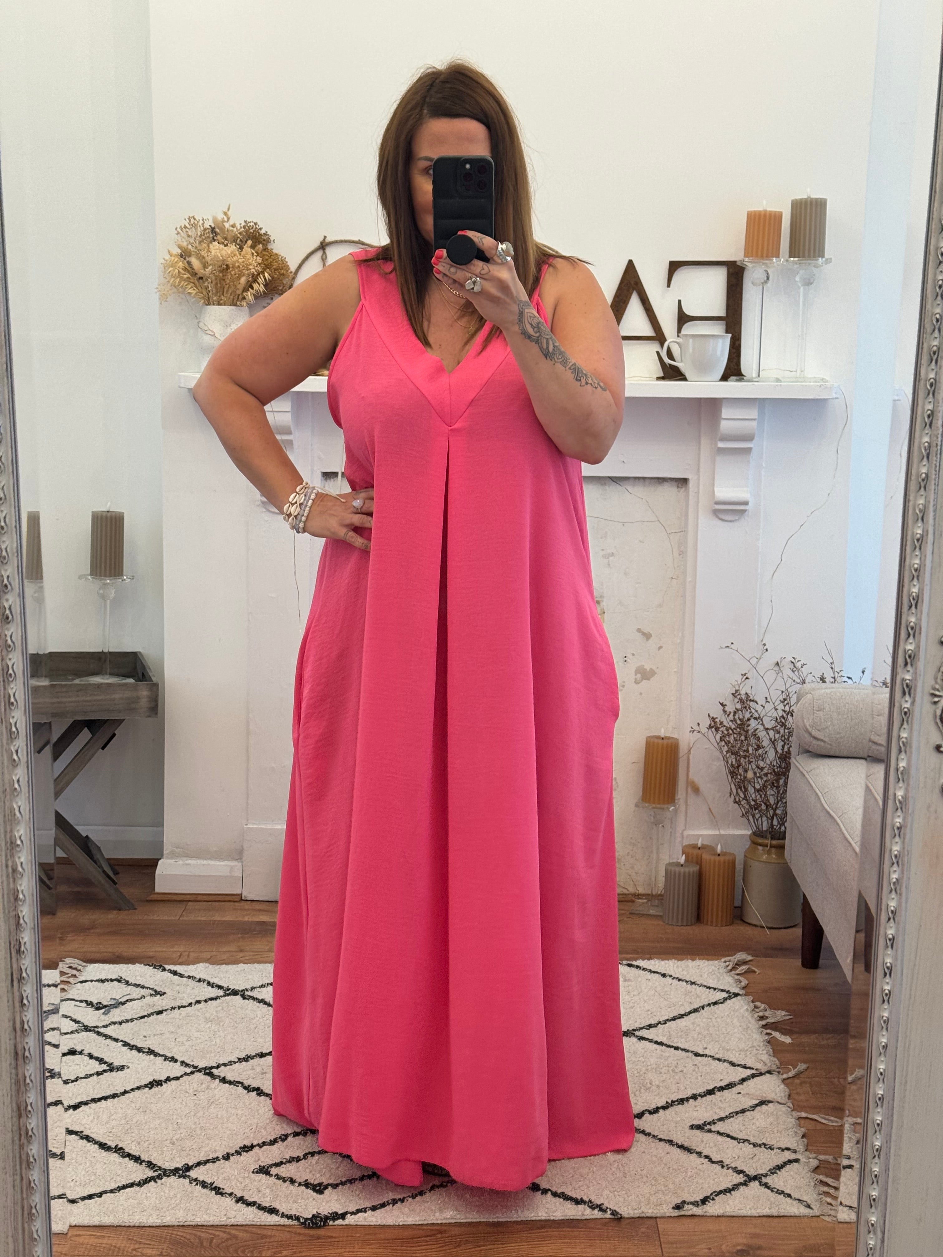 Hot Pink Janey Oversized Dress with Pockets