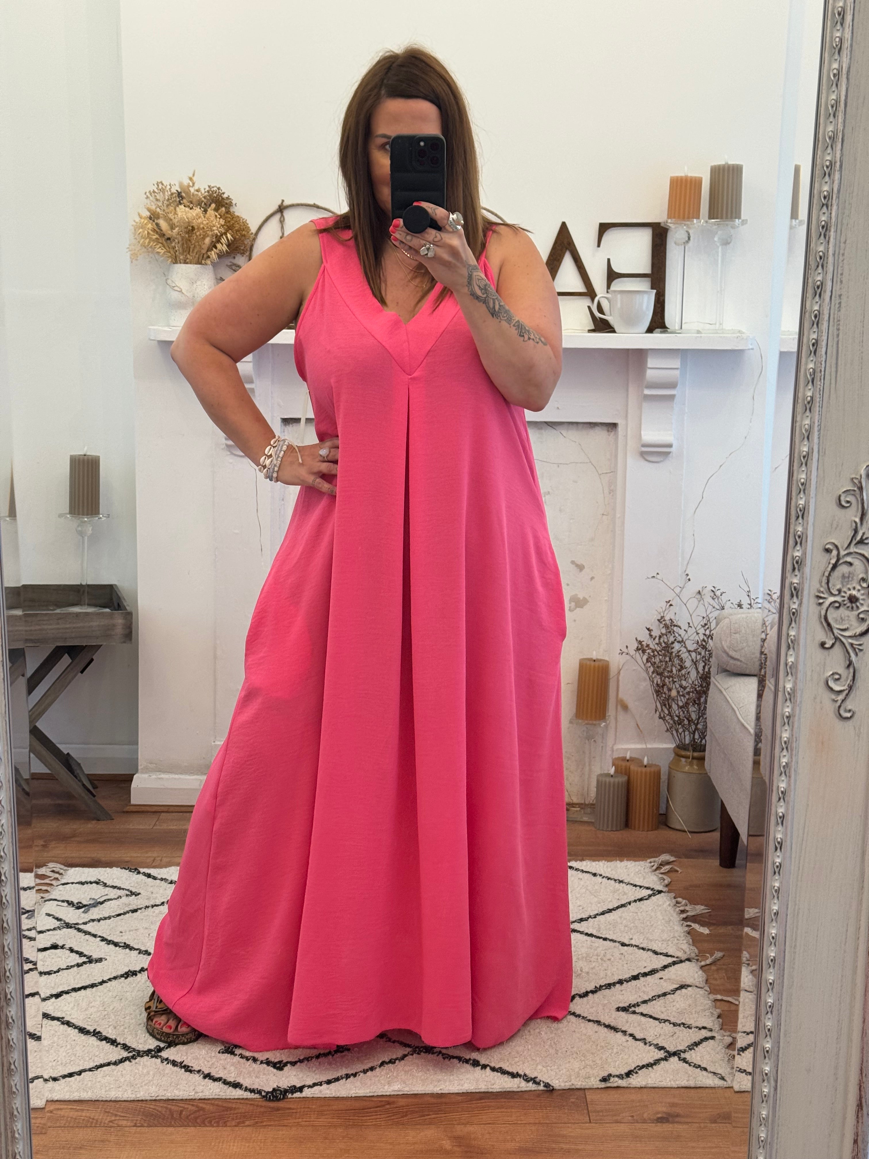 Hot Pink Janey Oversized Dress with Pockets