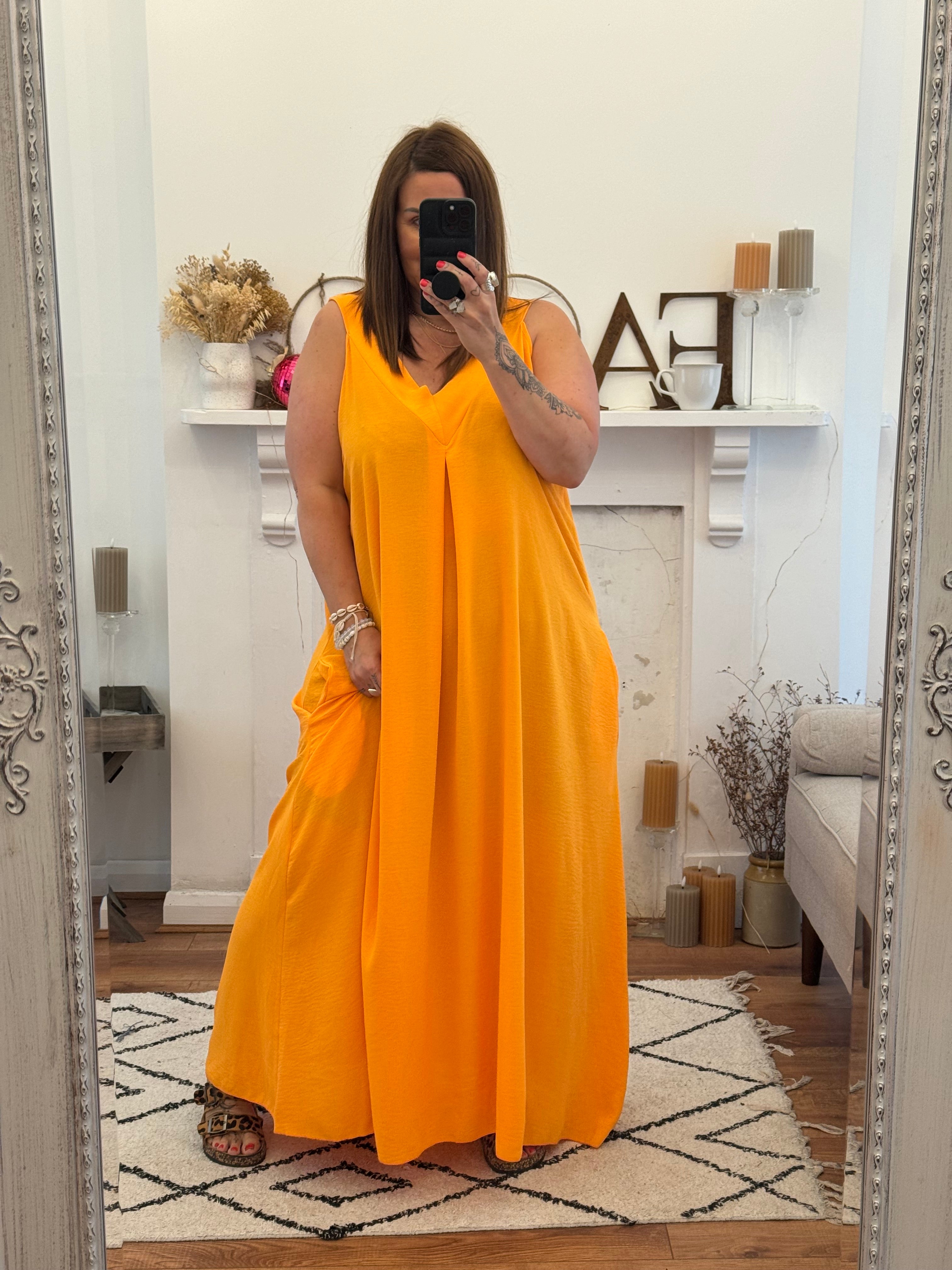 Hot Orange Janey Oversized Dress with Pockets