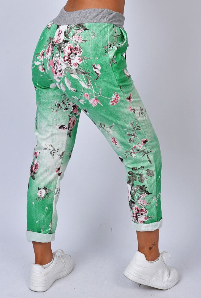 Fresh Green Floral Slouch Trousers