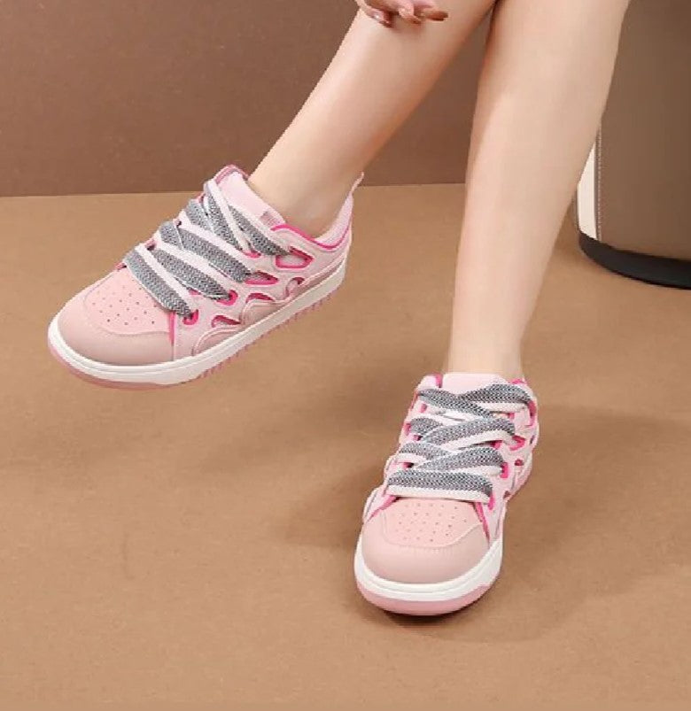 Blush Pink Lexie Bow Detail Chunky Trainers