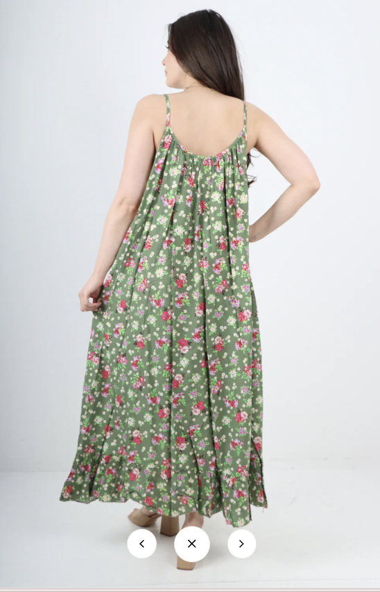 Khaki Ditsy Floral Sun Dress