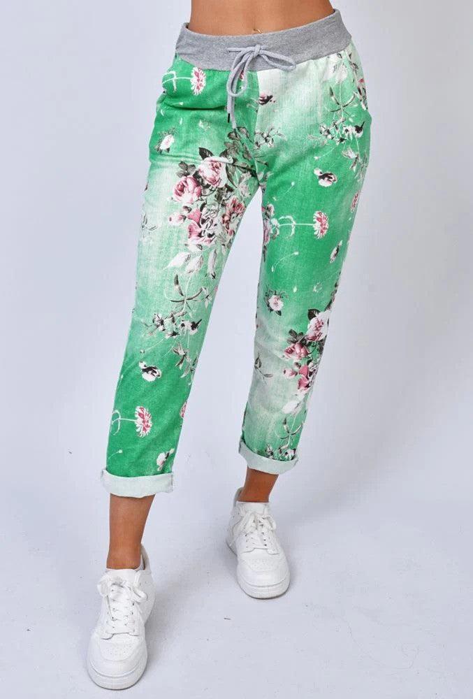 Fresh Green Floral Slouch Trousers