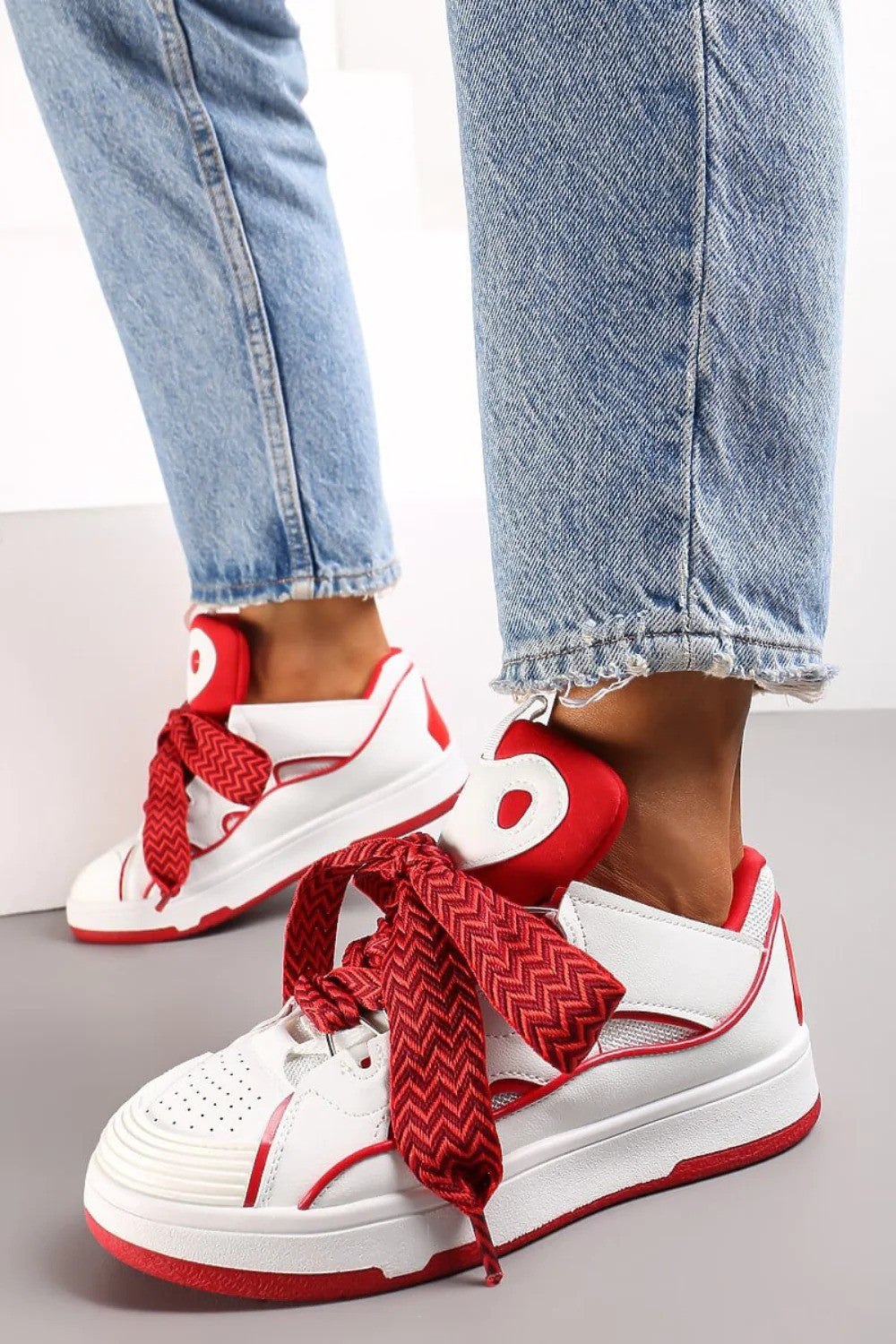Red & White Lexie Bow Detail Chunky Trainers