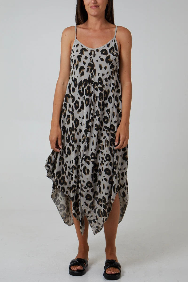 Beige Leopard Print Hanky Hem Dress