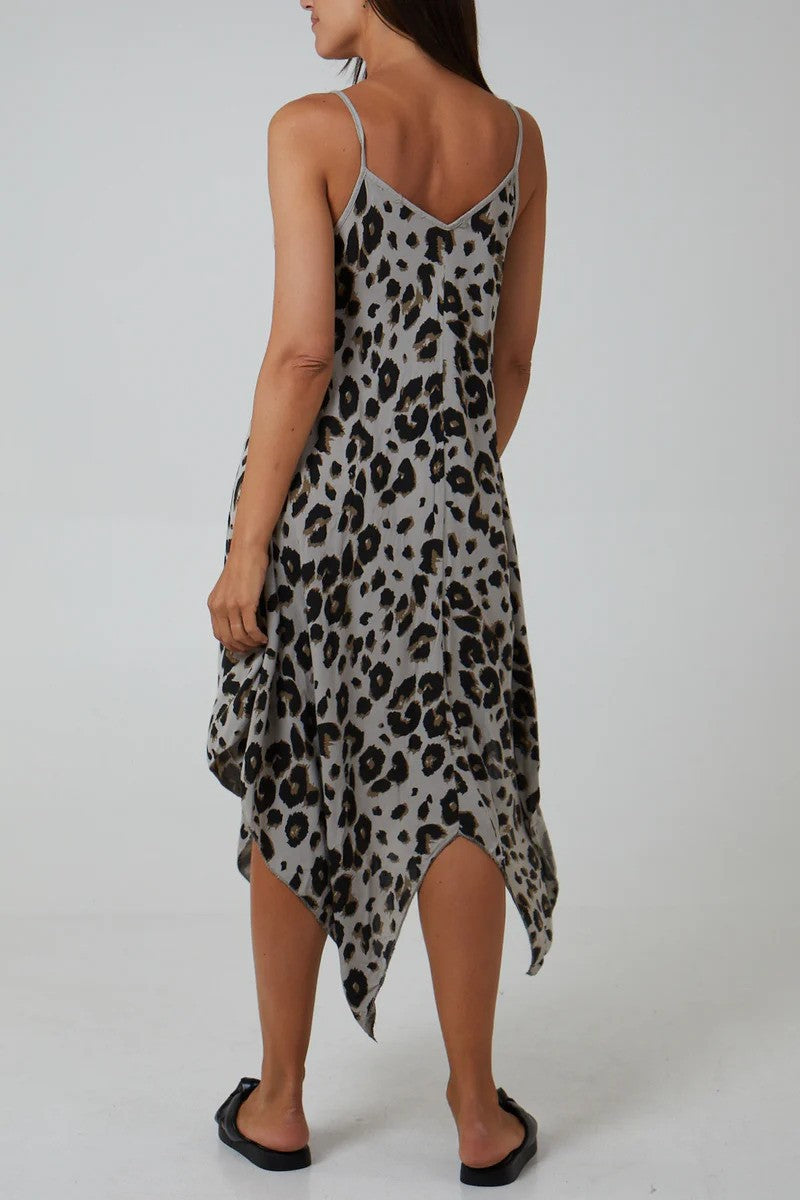 Beige Leopard Print Hanky Hem Dress