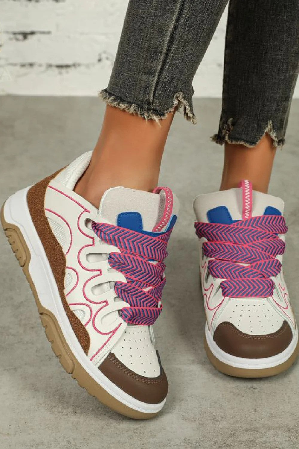 Pink & Mocha Lexie Bow Detail Chunky Trainers