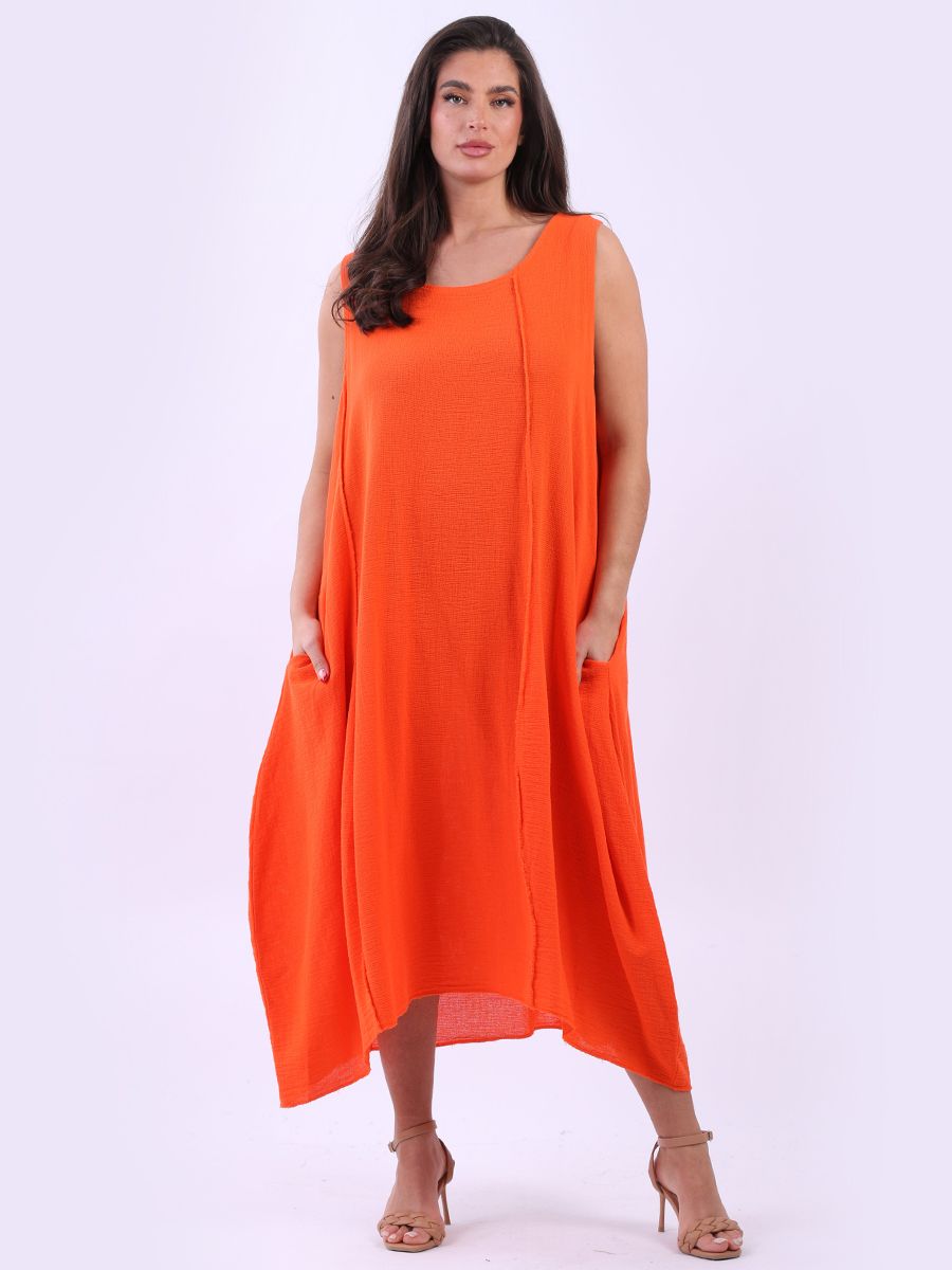 Hot Orange Lena Raw Edge Oversized Dress