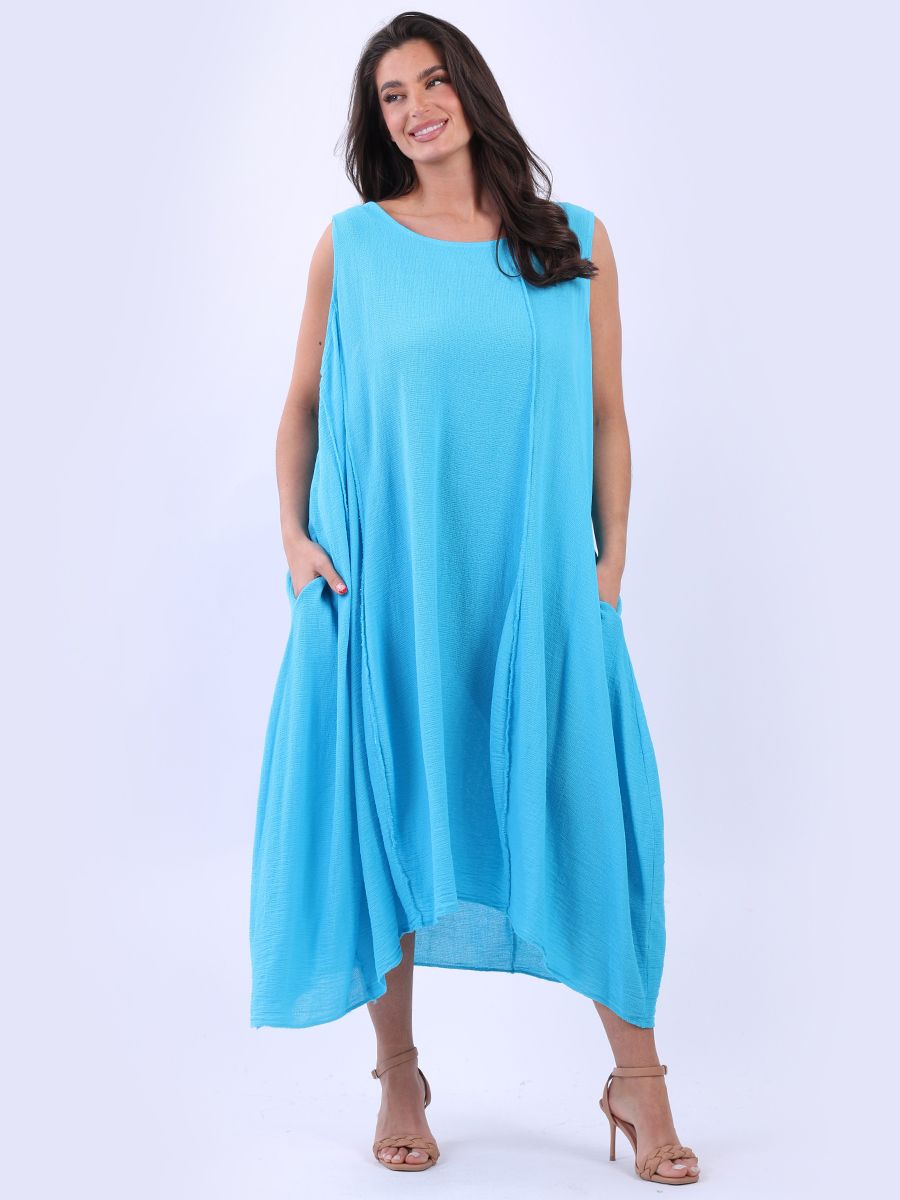 Turquoise Lena Raw Edge Oversized Dress