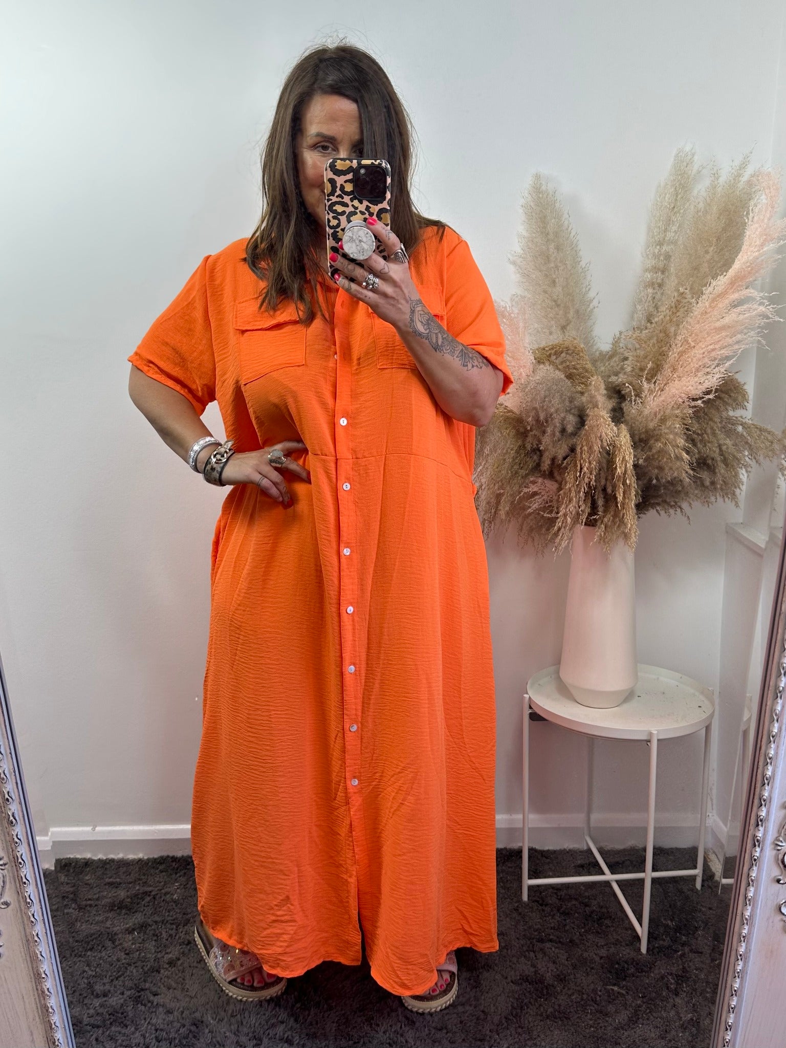 Hot Orange Nancy Shirt Dress
