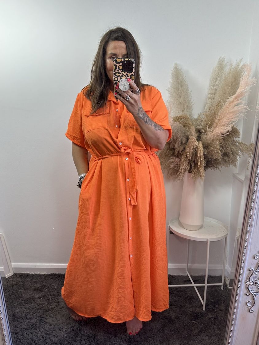 Hot Orange Nancy Shirt Dress