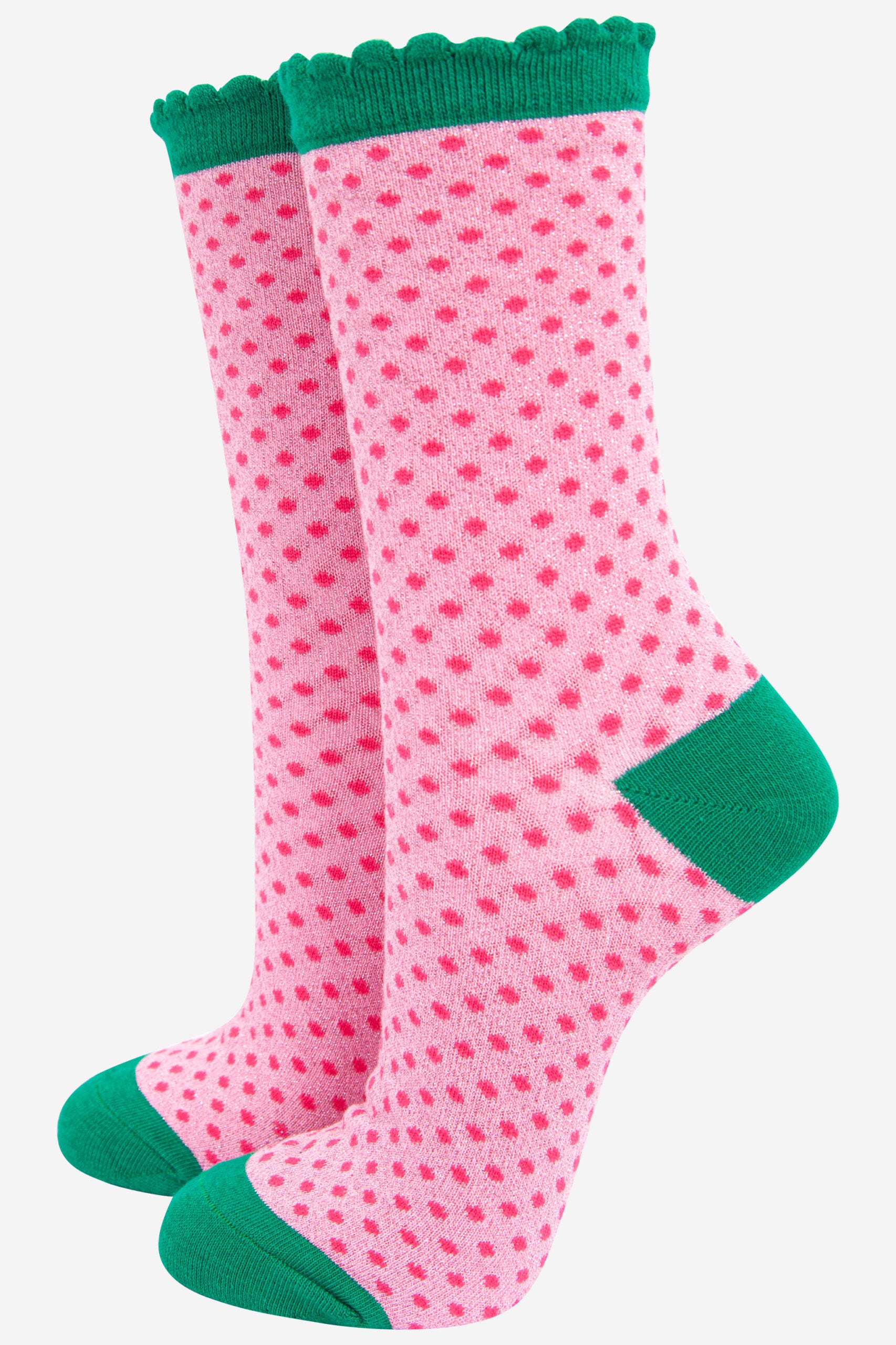 Pink & Green Polka Dot Bamboo Socks