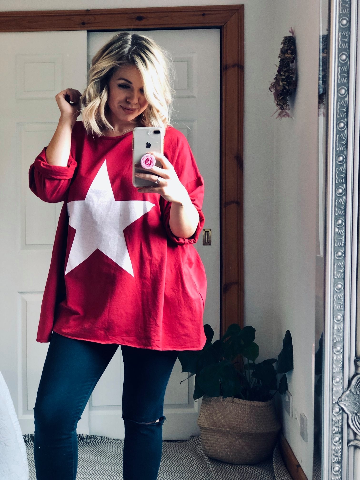Red Oversized Star Print Top