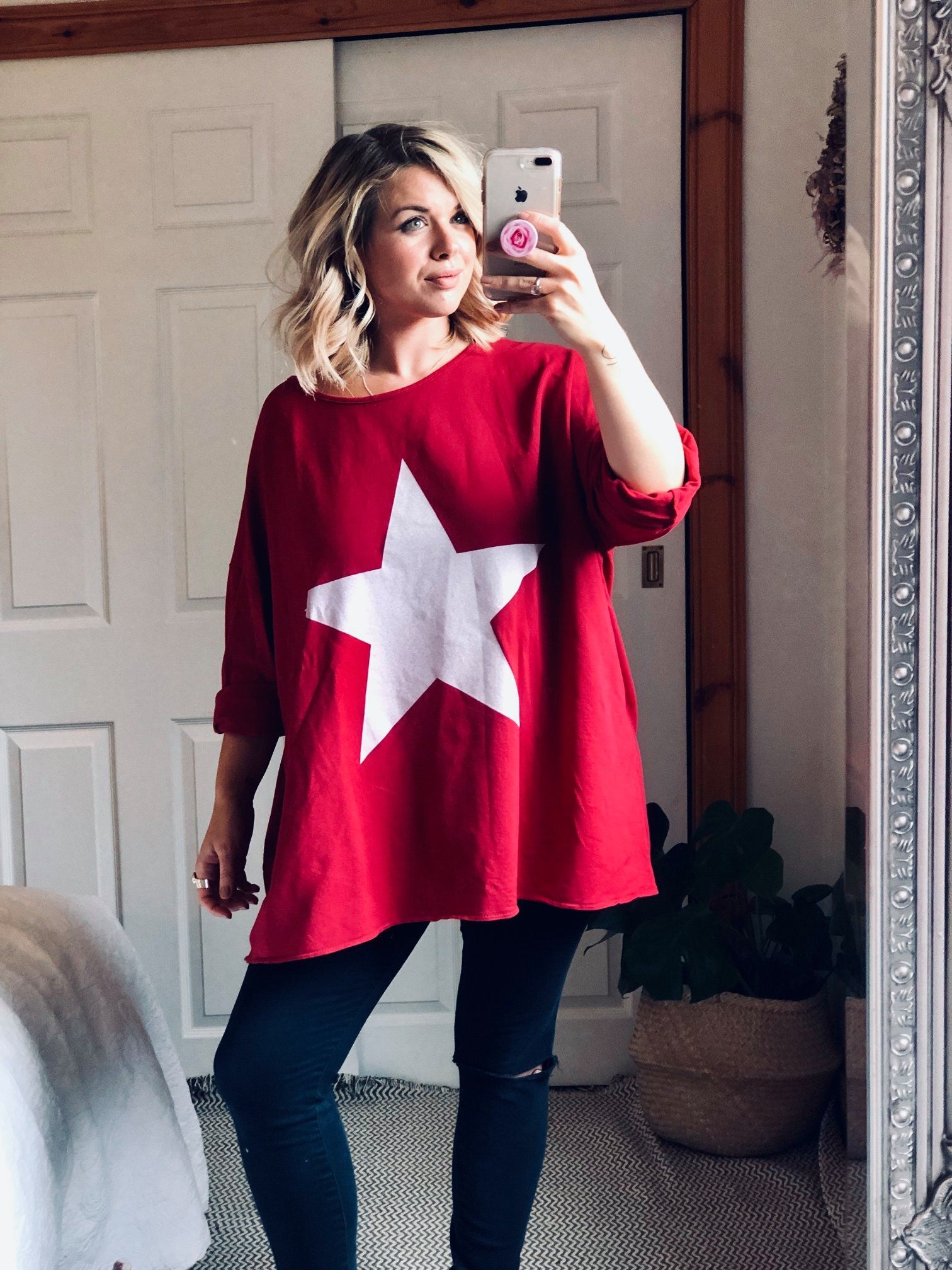Red Oversized Star Print Top