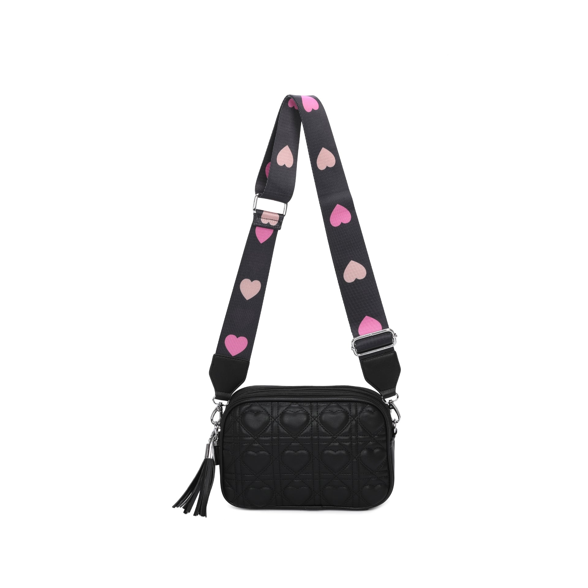 Black Alice Quilted Hearts Crossbody Bag