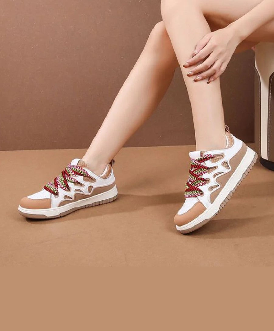 Camel & White Lexie Bow Detail Chunky Trainers