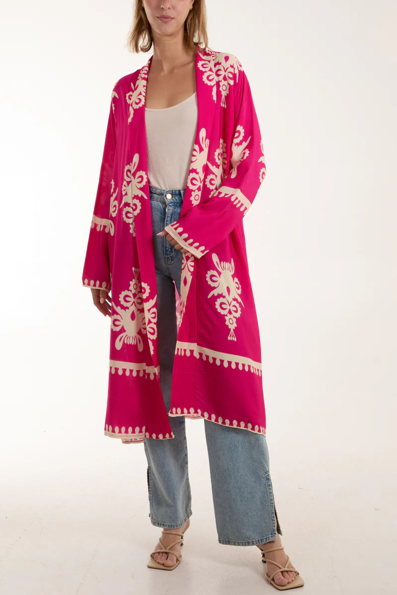 Hot Pink Arabian Print Mid Length Kimono