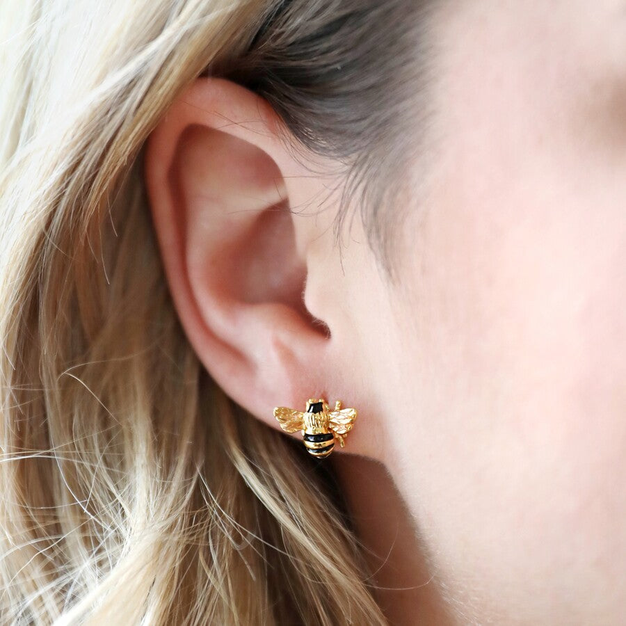 Small Enamel Bee Stud Earrings