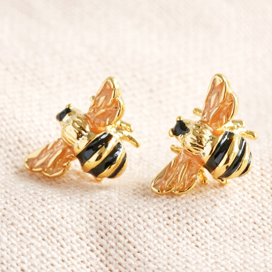 Small Enamel Bee Stud Earrings