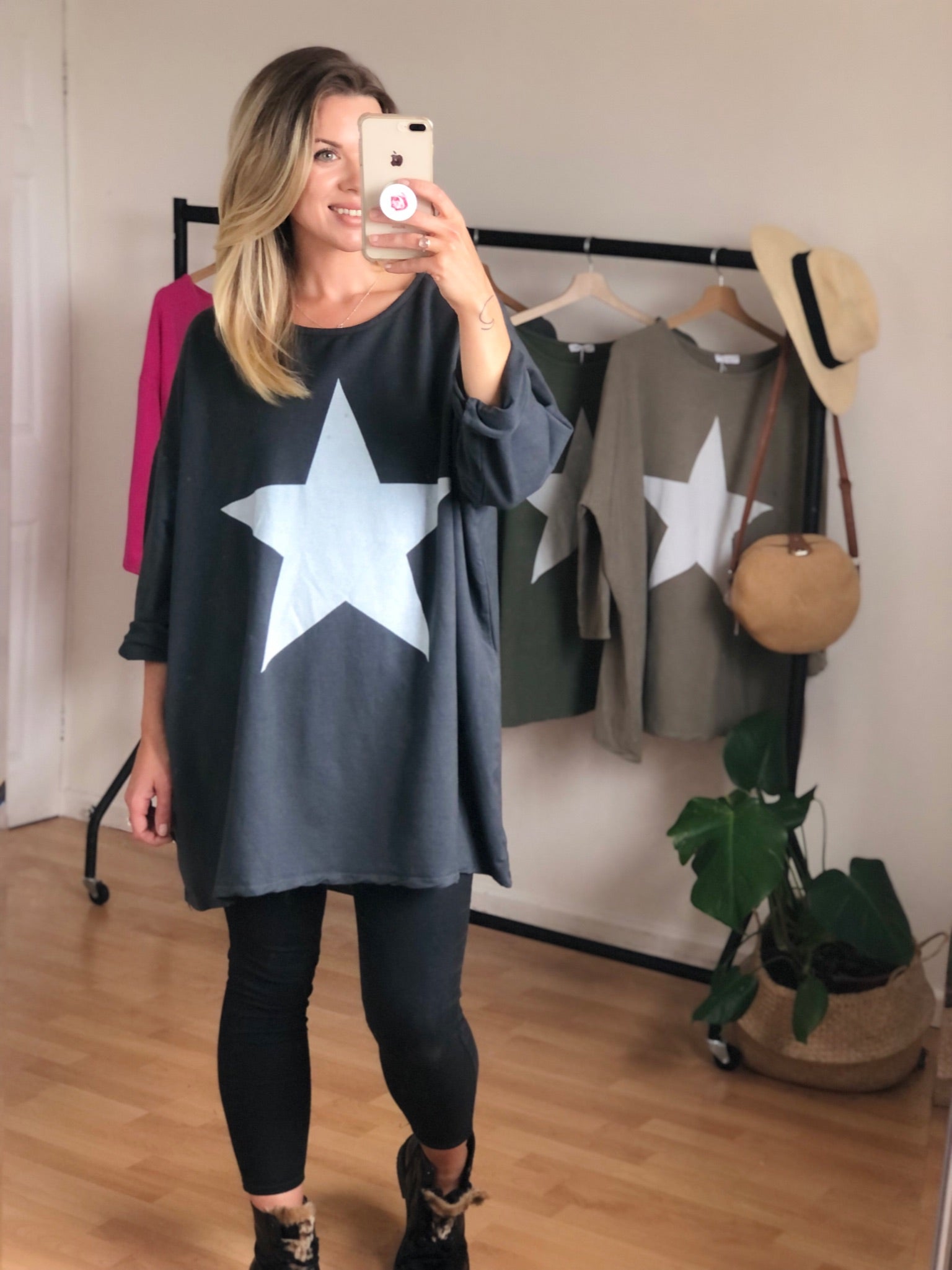 Charcoal Oversized Star Print Top