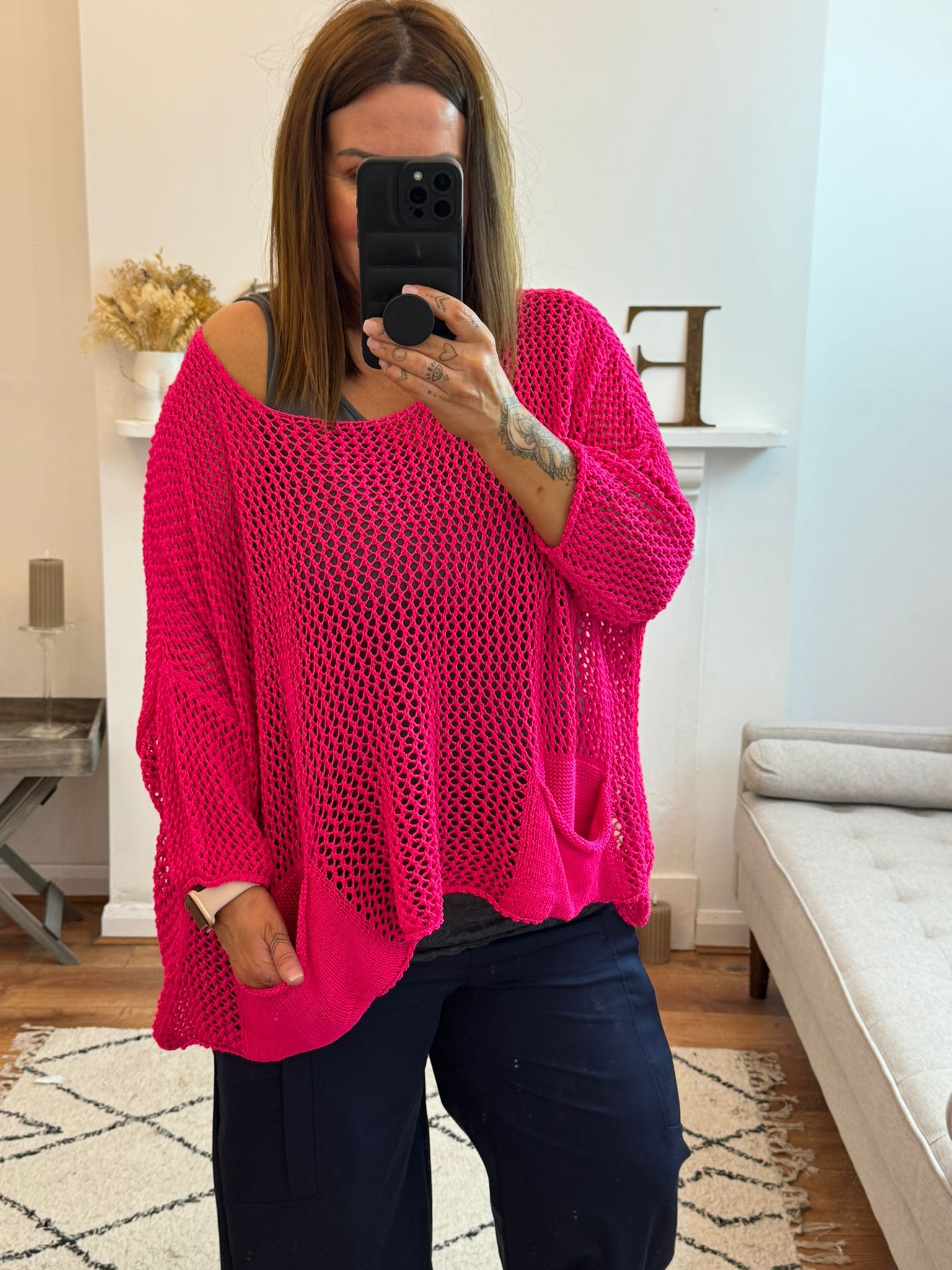 Hot Pink Oversized Slouch Crochet Top