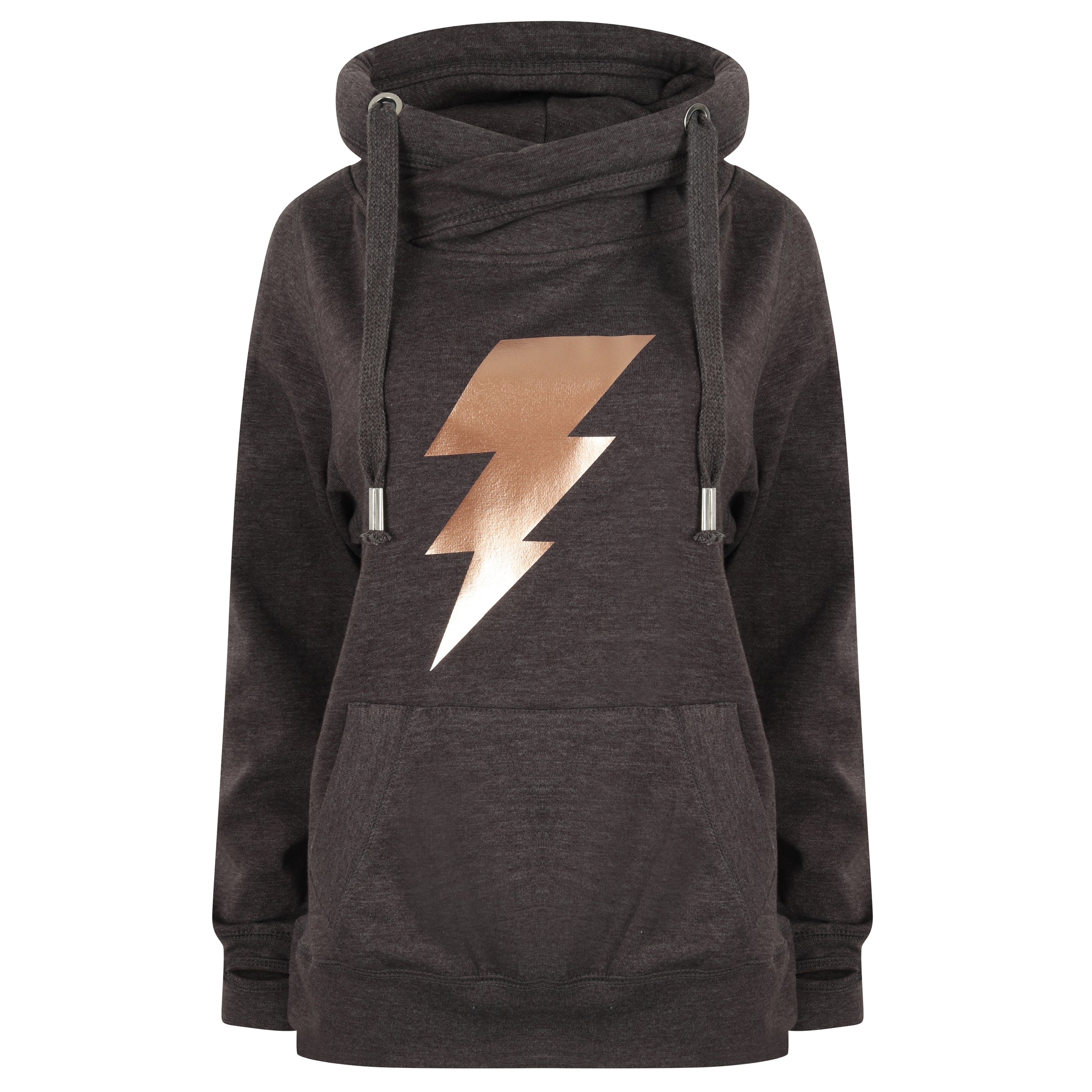 Charcoal Luxe Hoodie with Metallic Lightning Bolt Size 8 - 10