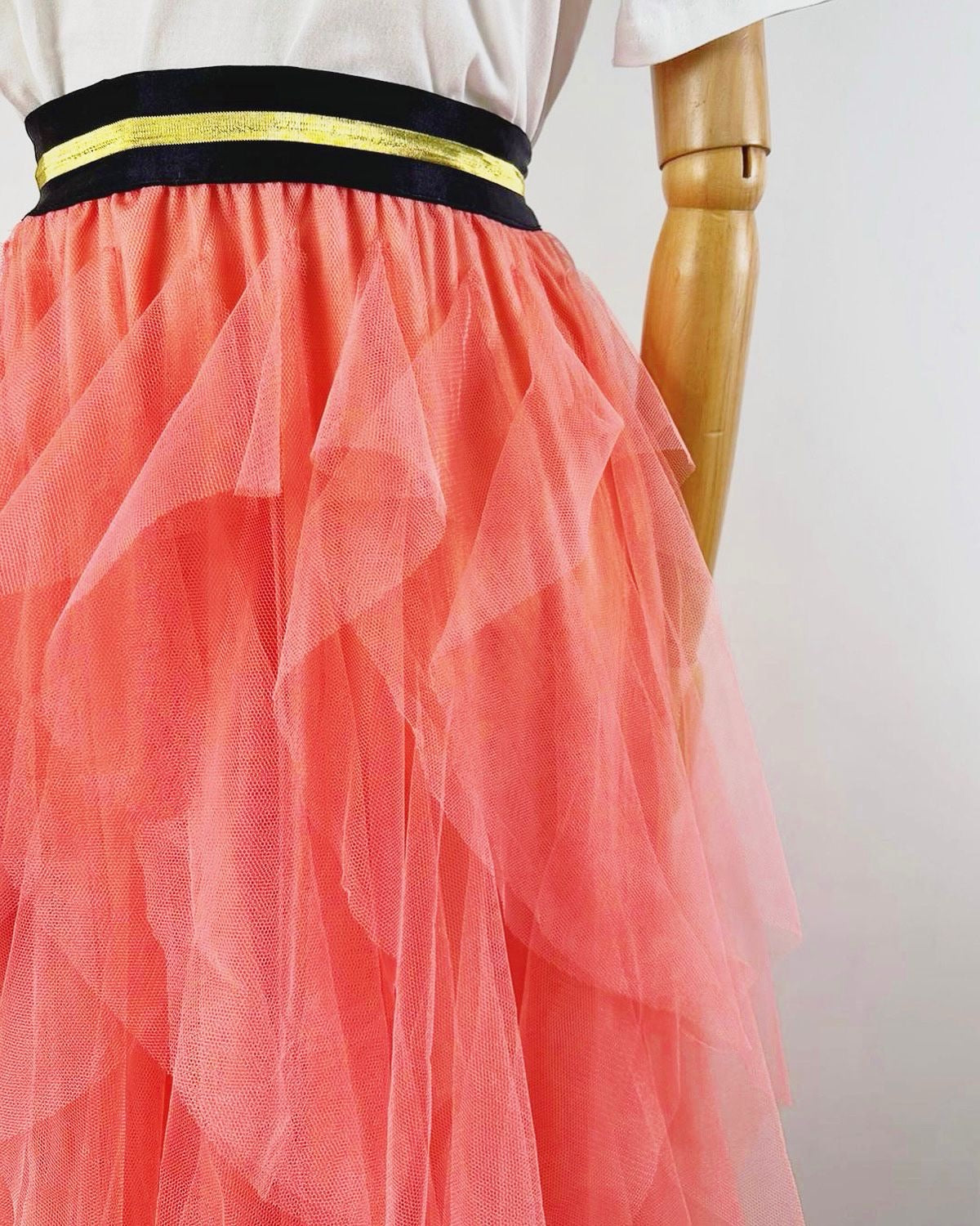 Coral Waterfall Tulle Skirt