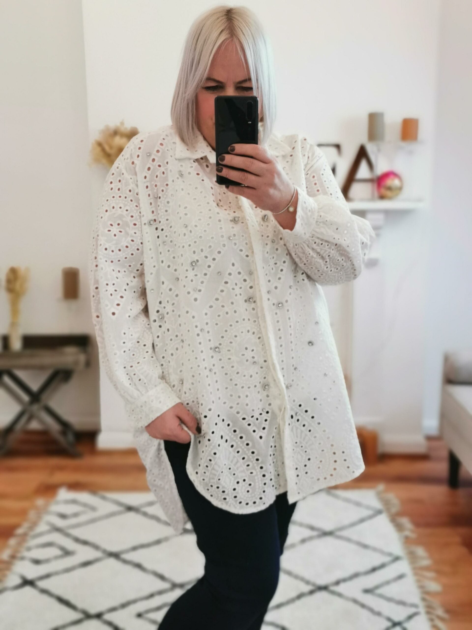White Gem Encrusted Broderie Anglaise Shirt
