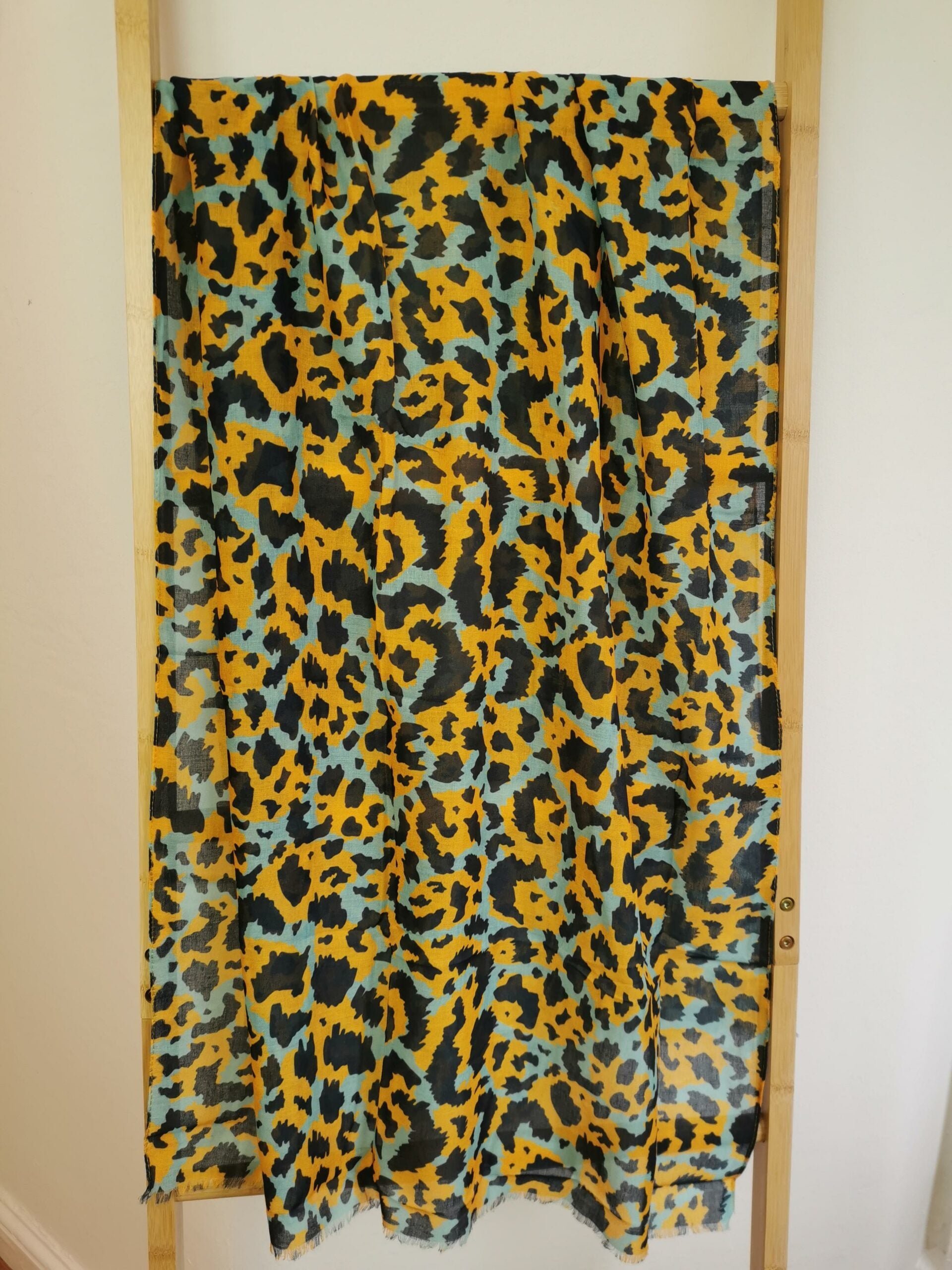 Mustard & Ocean Leopard Print Lightweight Scarf