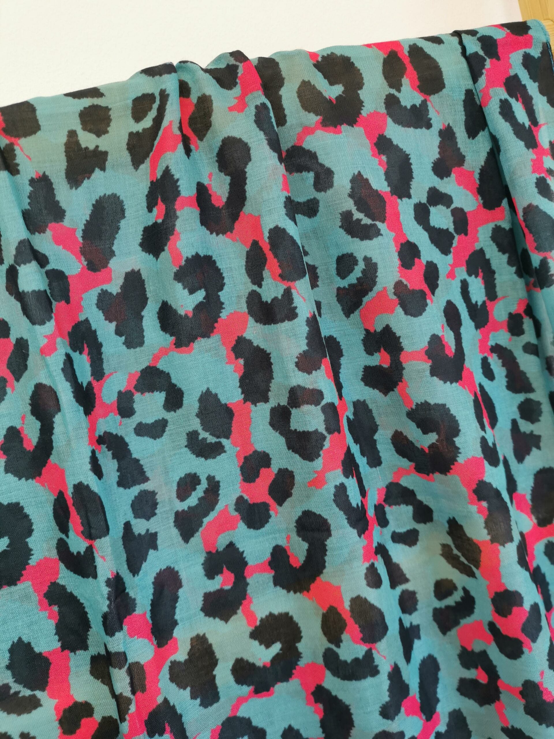 Teal &amp; Hot Pink Leopard Print Lightweight Scarf