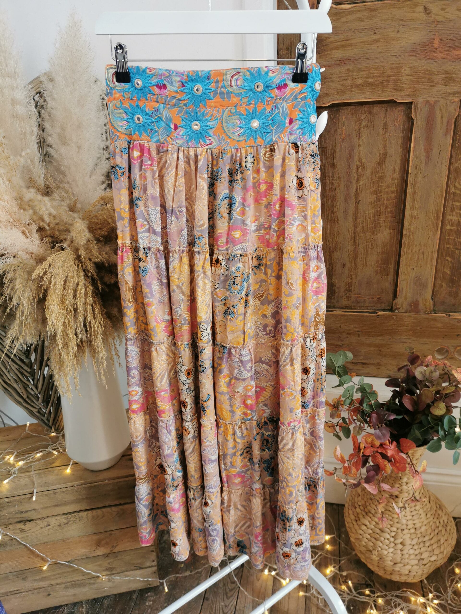 Lilac Blush Lila Indian Silk Tiered Maxi Skirt