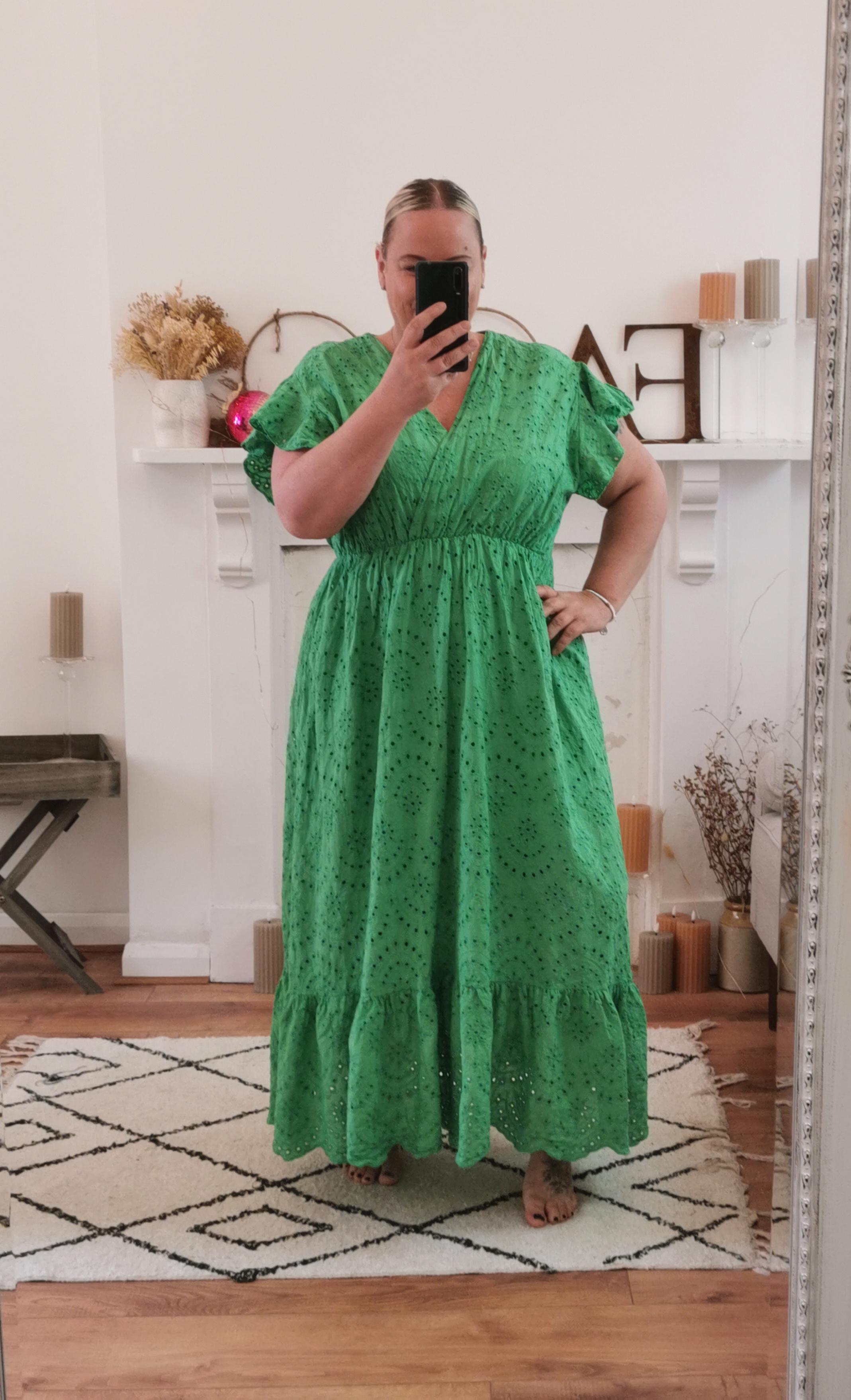 Jade Green Rosie Broderie Anglaise Midaxi Dress