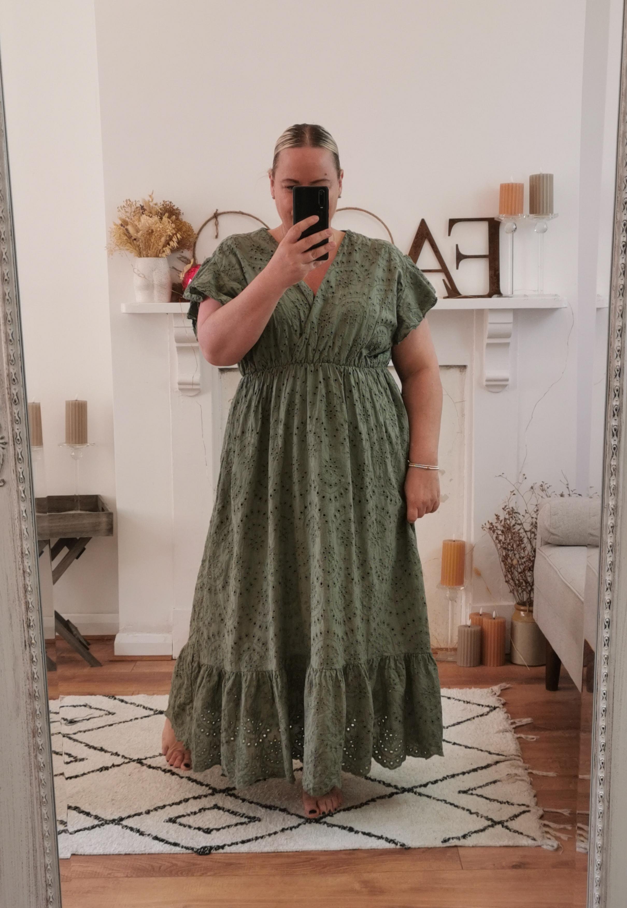 Khaki Rosie Broderie Anglaise Midaxi Dress