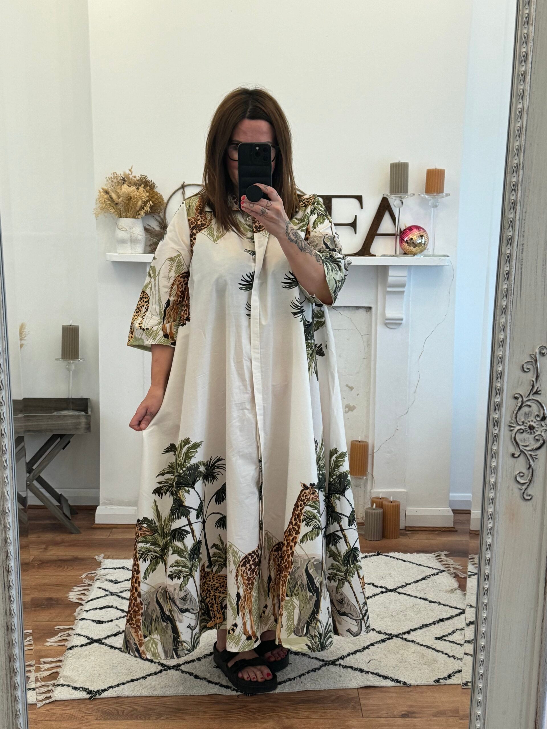 White Safari Print Maxi Dress