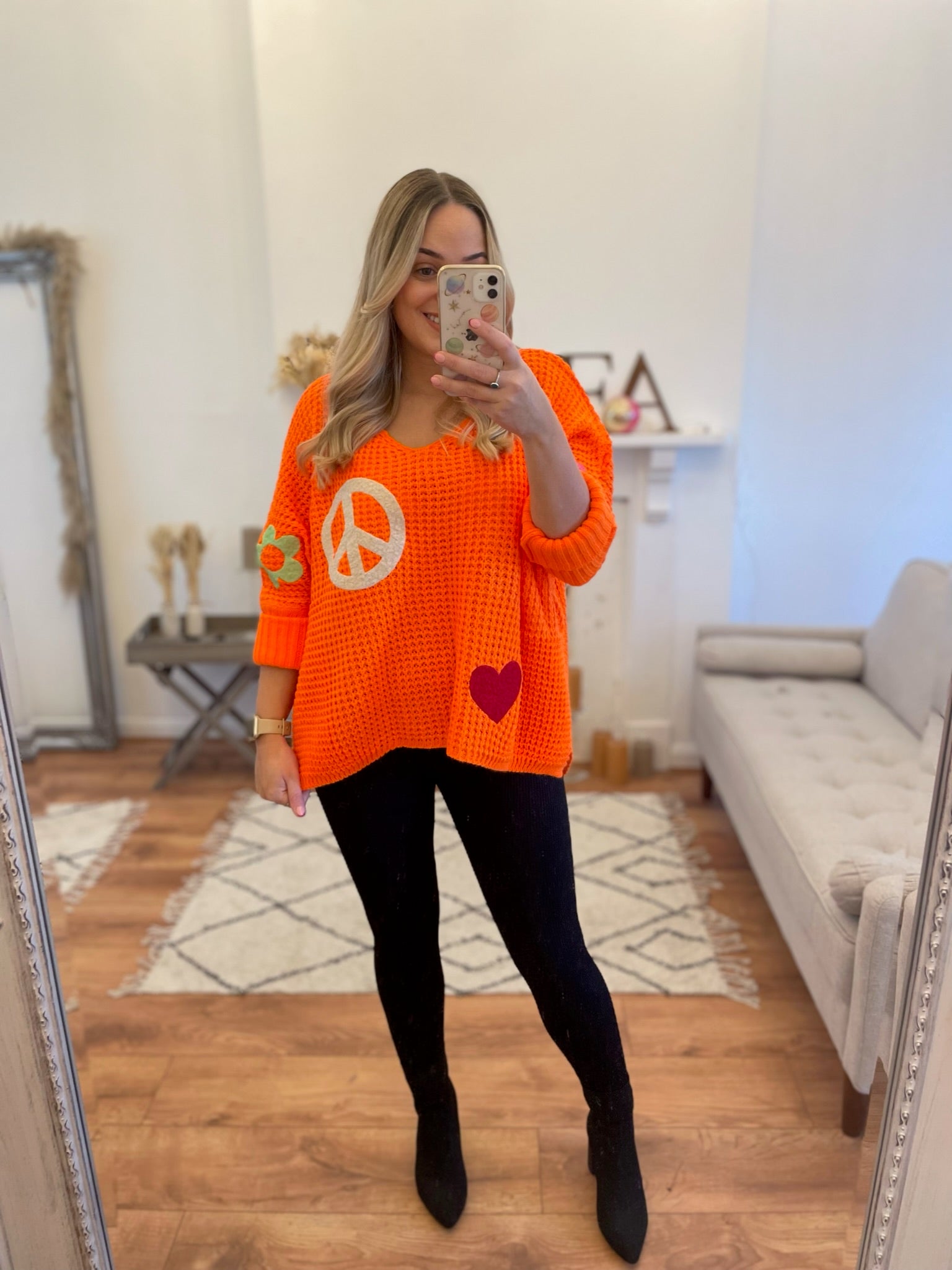 Neon Orange Happy Harmony Knitted Slouch Top