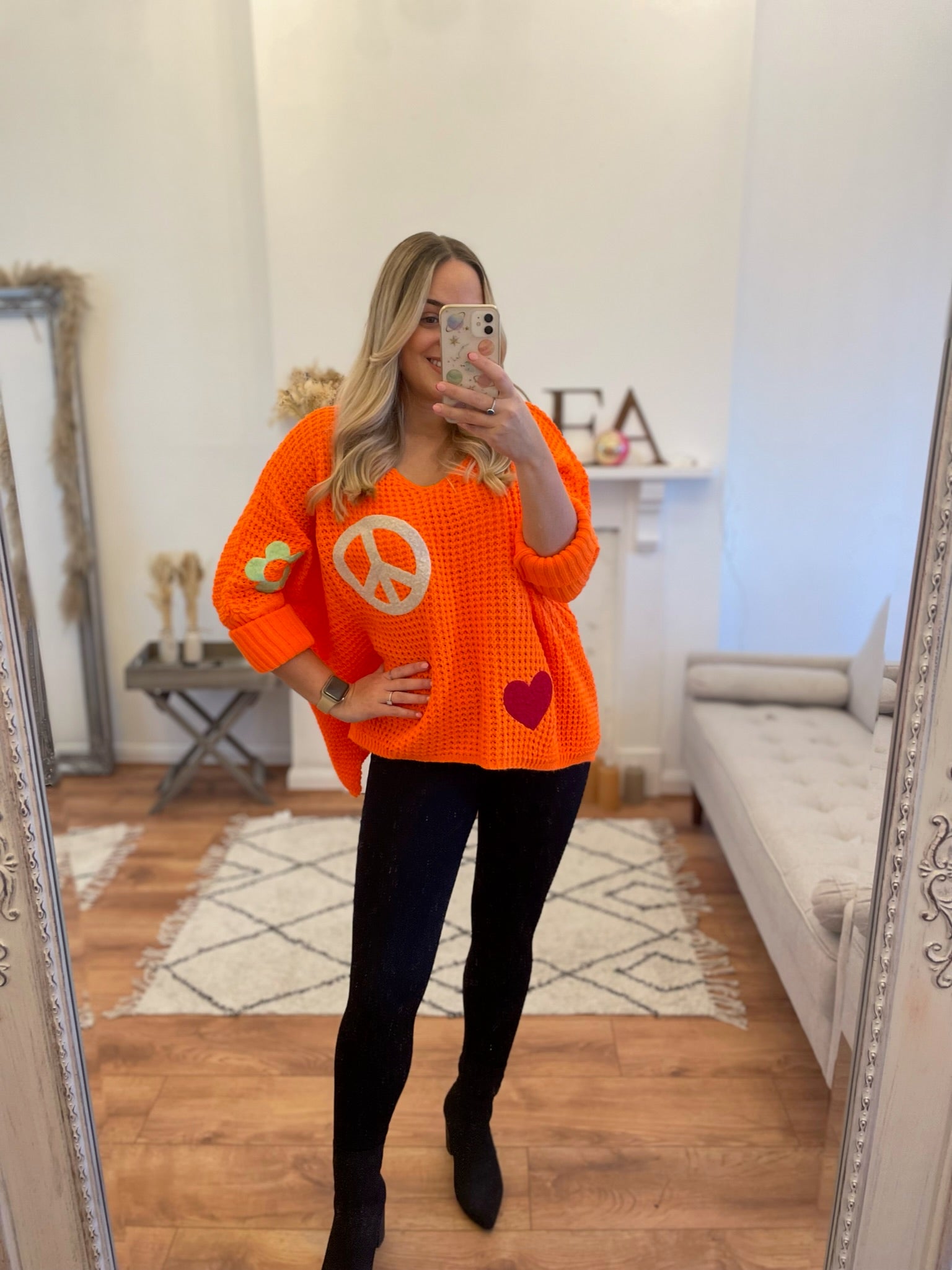 Neon Orange Happy Harmony Knitted Slouch Top