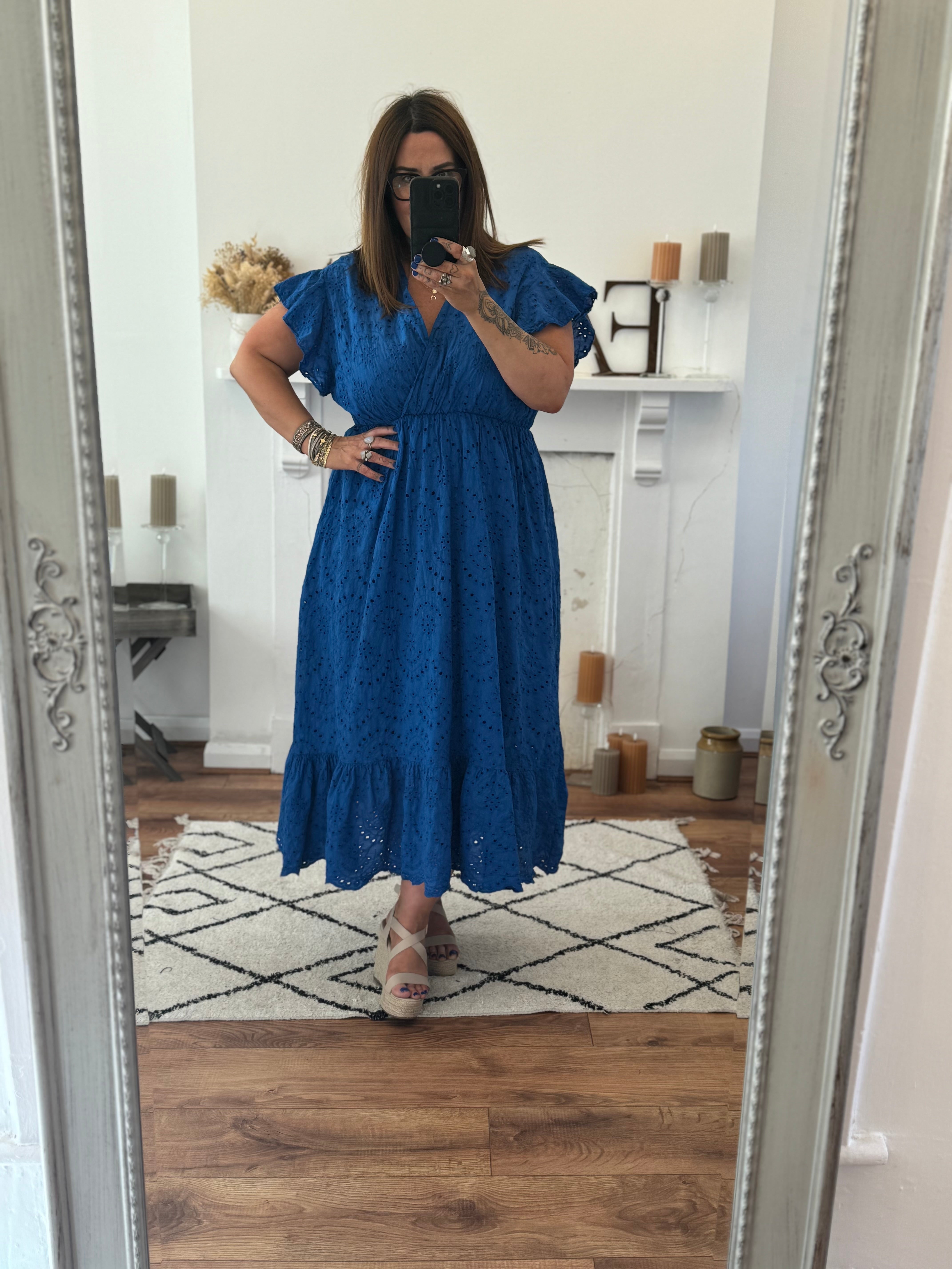 Royal Blue Rosie Broderie Anglaise Midaxi Dress