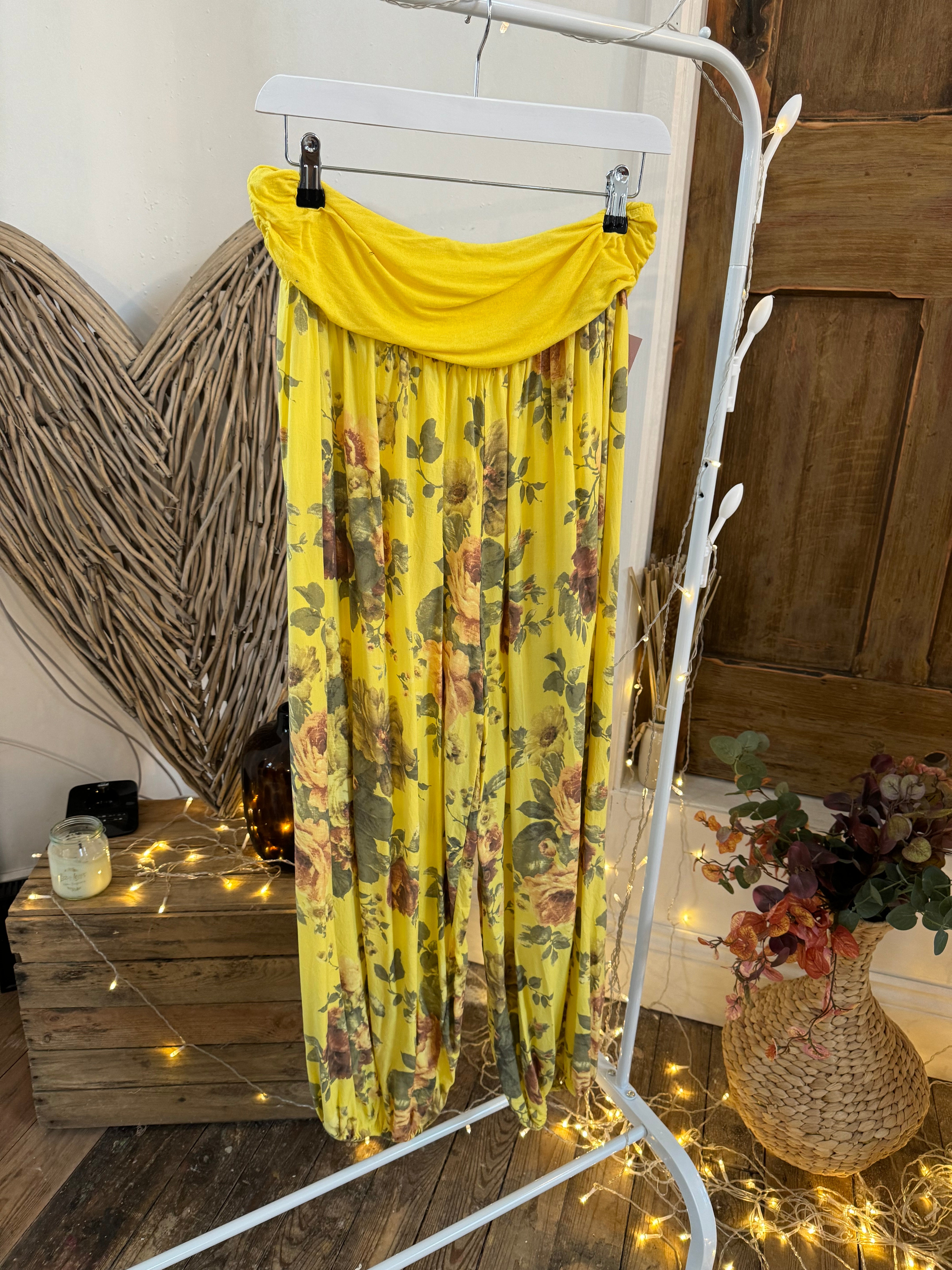 Yellow Floral Print Harem Trousers