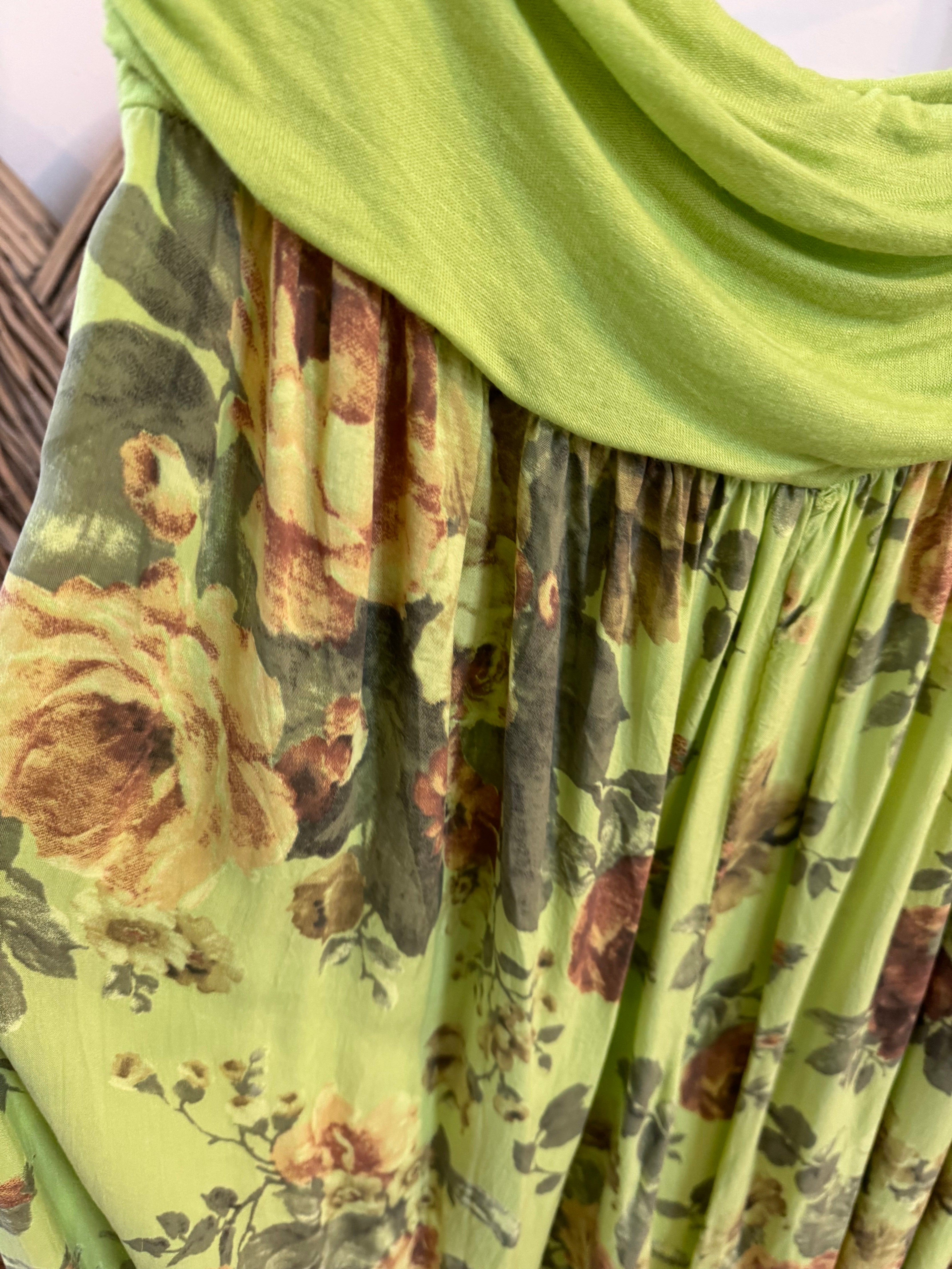 Lime Floral Print Harem Trousers