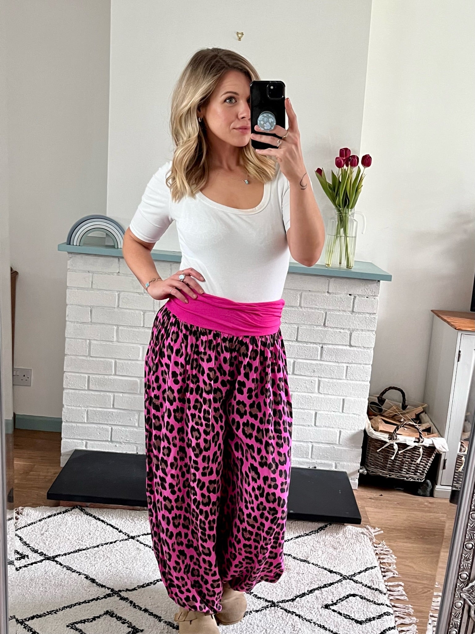 Hot Pink Leopard Print Harem Trousers