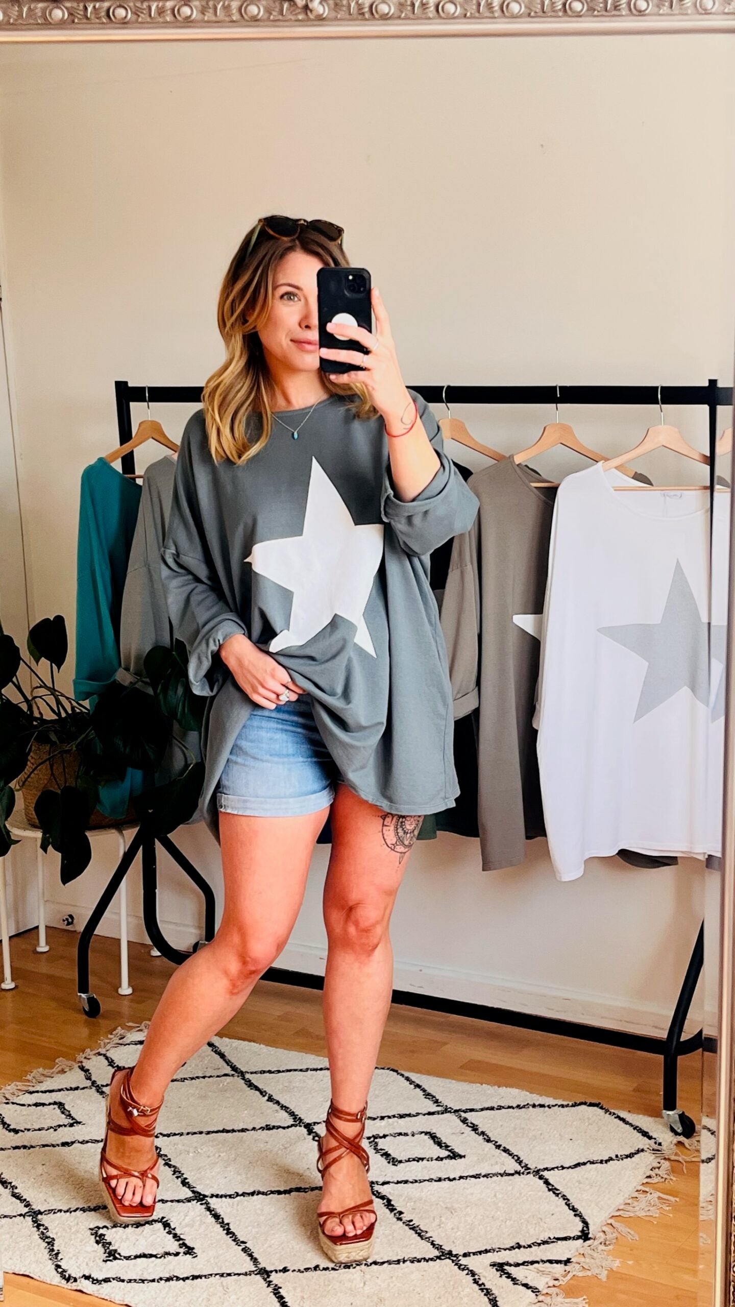 Charcoal Oversized Star Print Top