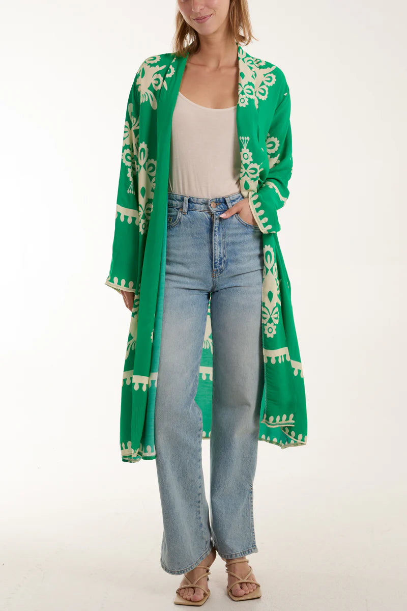 Jade Green Arabian Print Mid Length Kimono