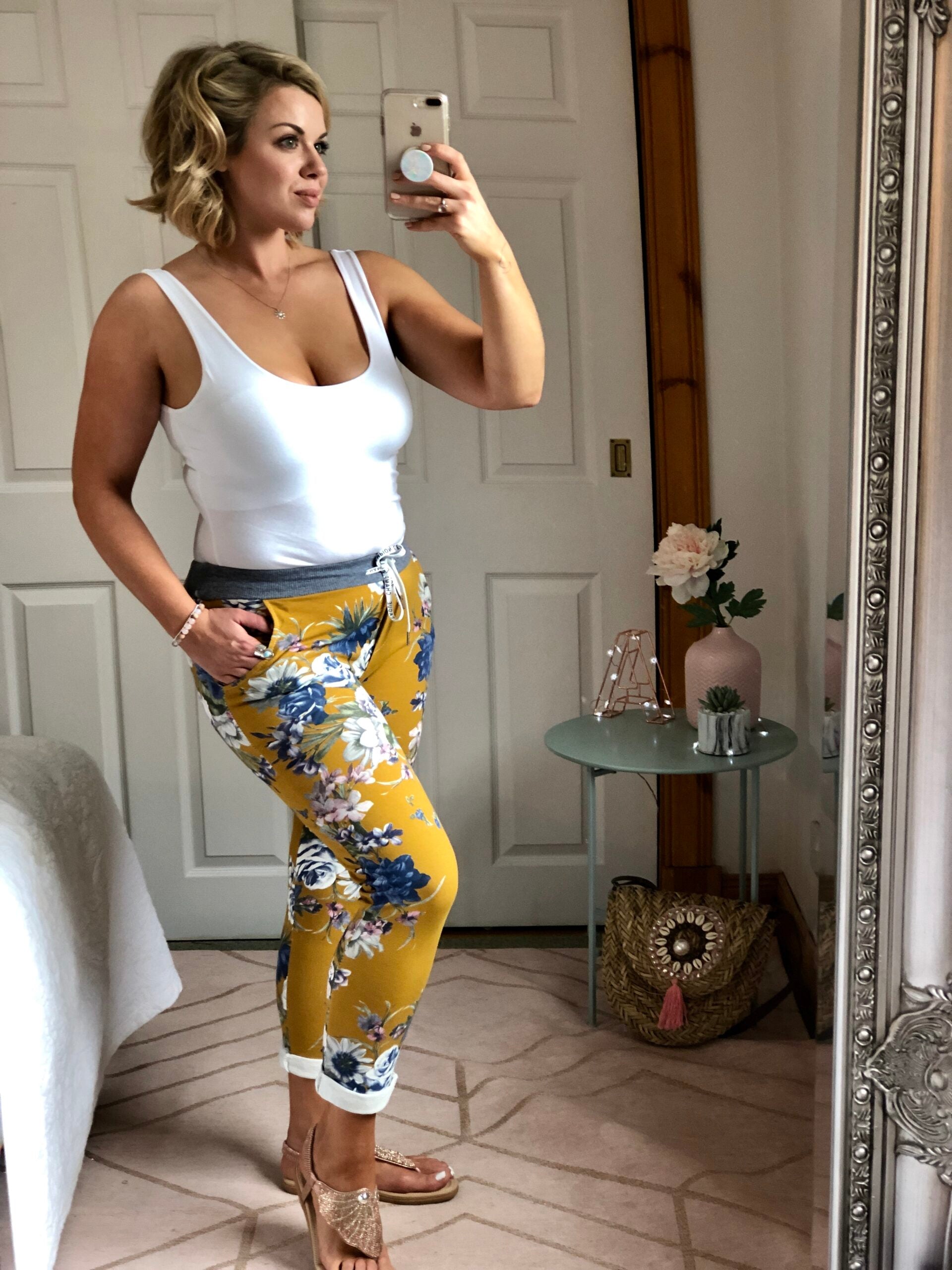 Mustard Floral Slouch Trousers