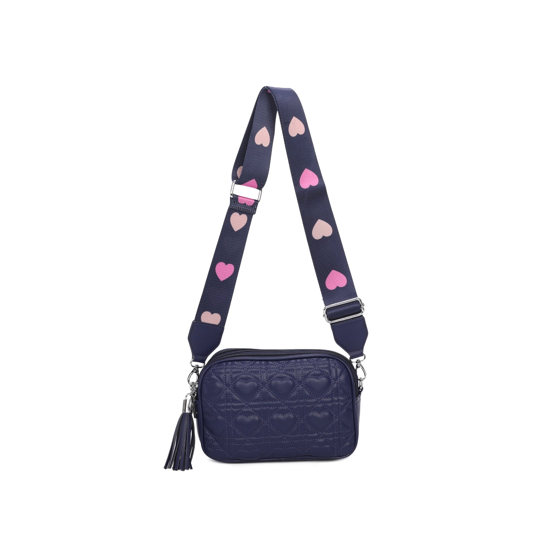 Navy Alice Quilted Hearts Crossbody Bag