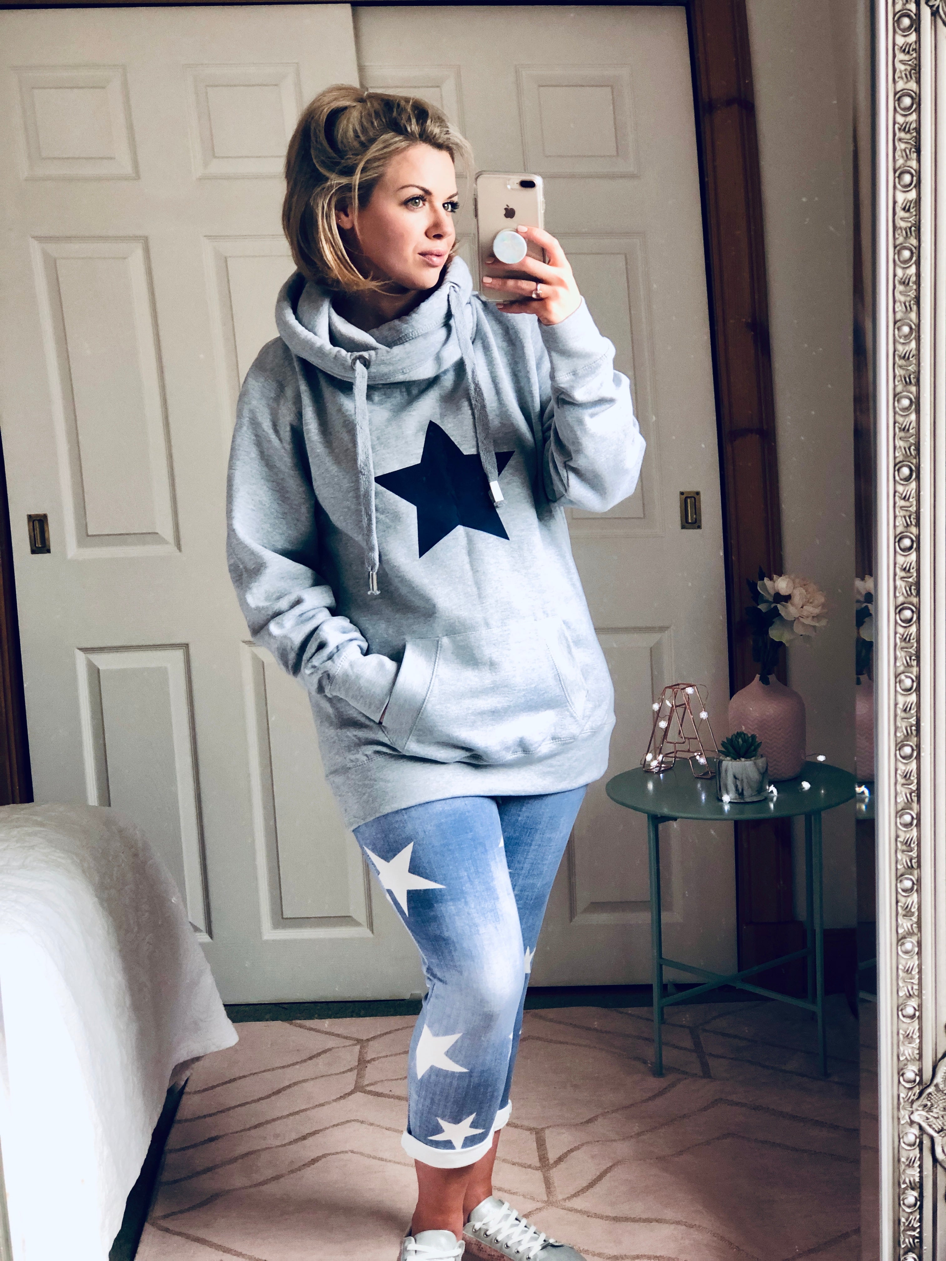 Grey Luxe Hoodie with Navy Star